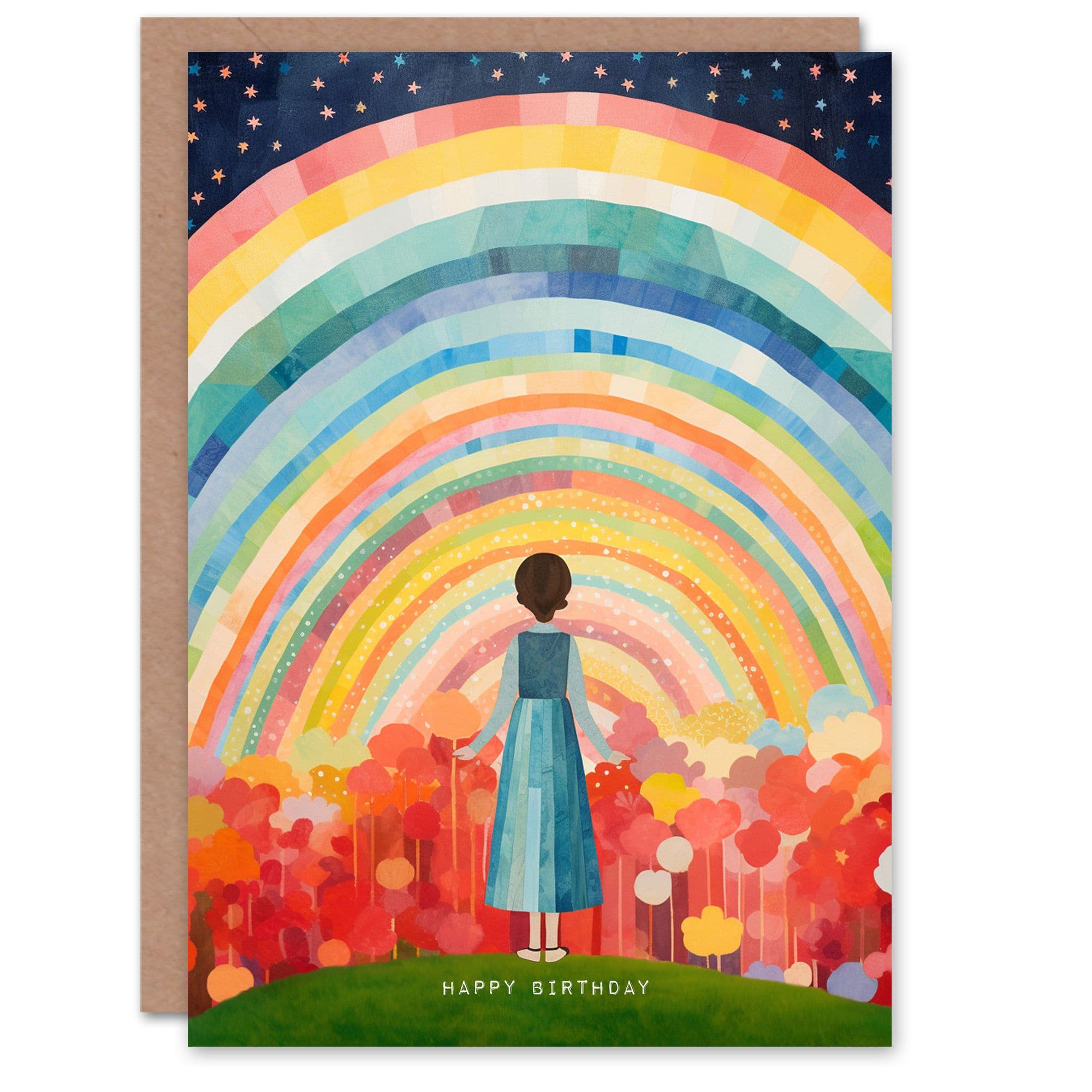 Birthday Greeting Card Magic Woman Star Flowers Her