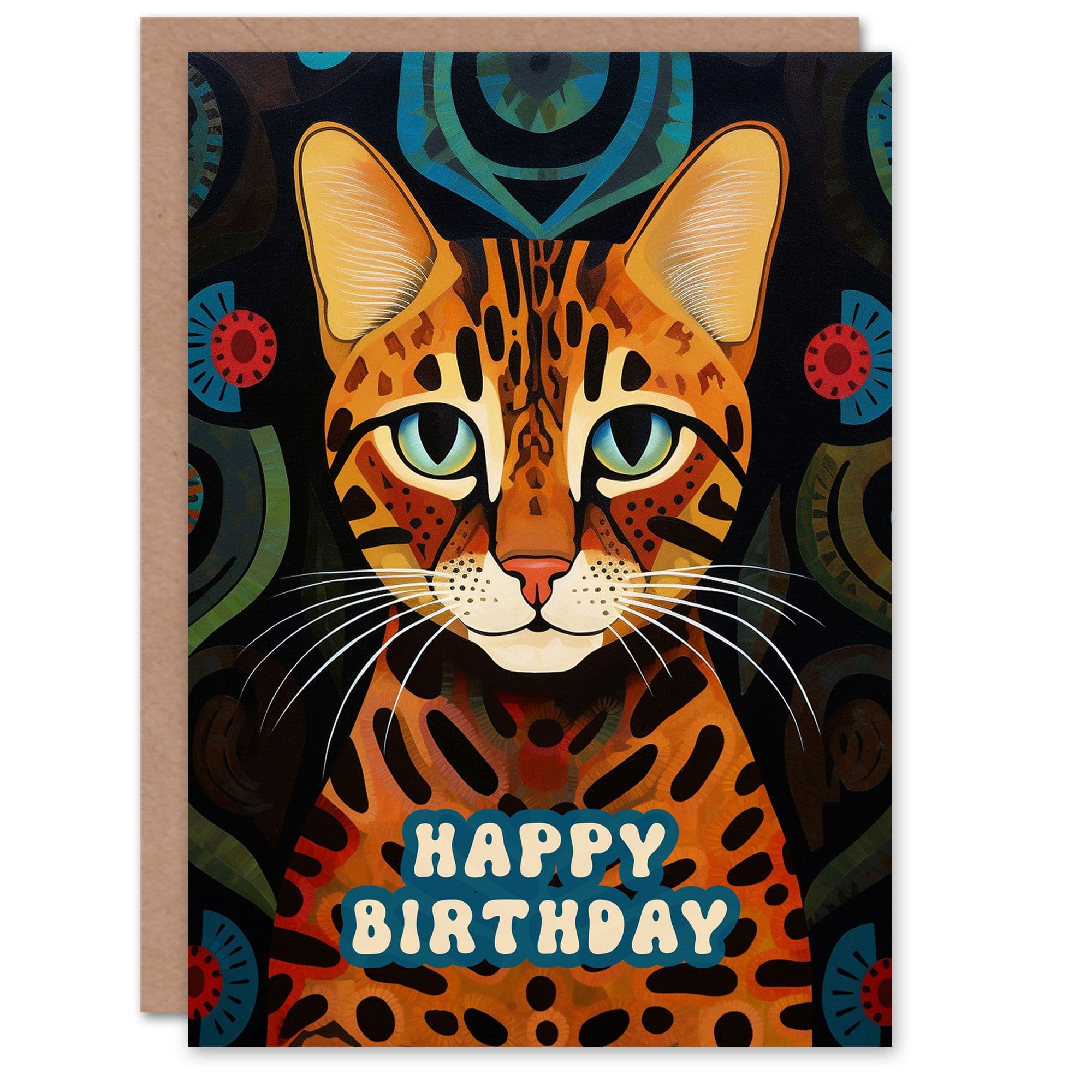 Birthday Greeting Card Bengal Cat Lover Abstract Pattern Him Her