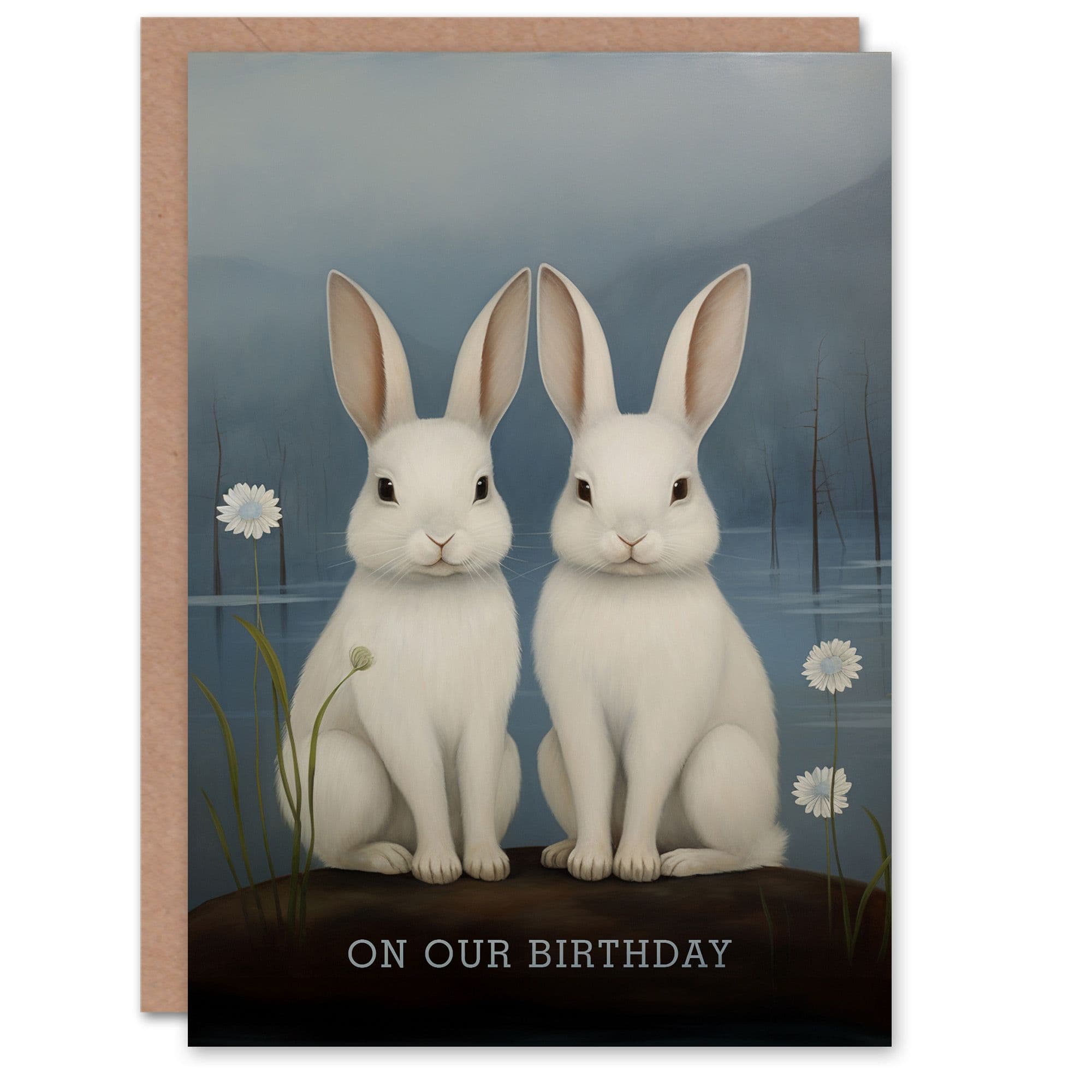 Birthday Greeting Card Cute Twin Bunny Rabbits Brother Sister Him Her