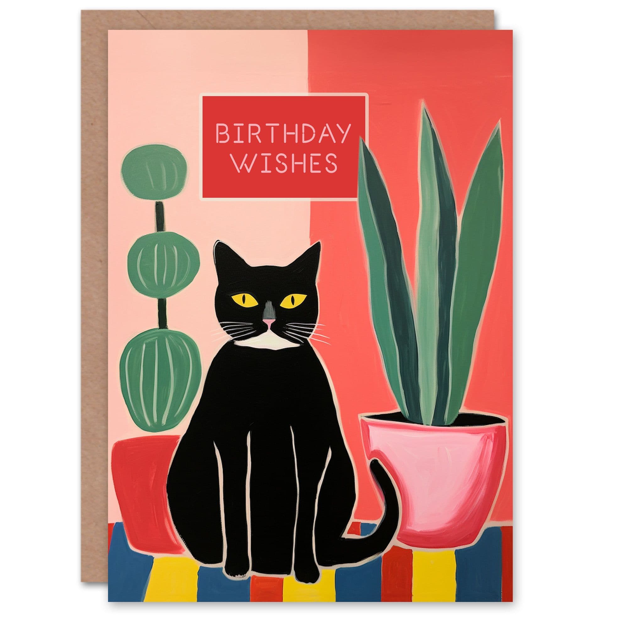 Birthday Greeting Card Cat Lover Plants Wishes Him Her