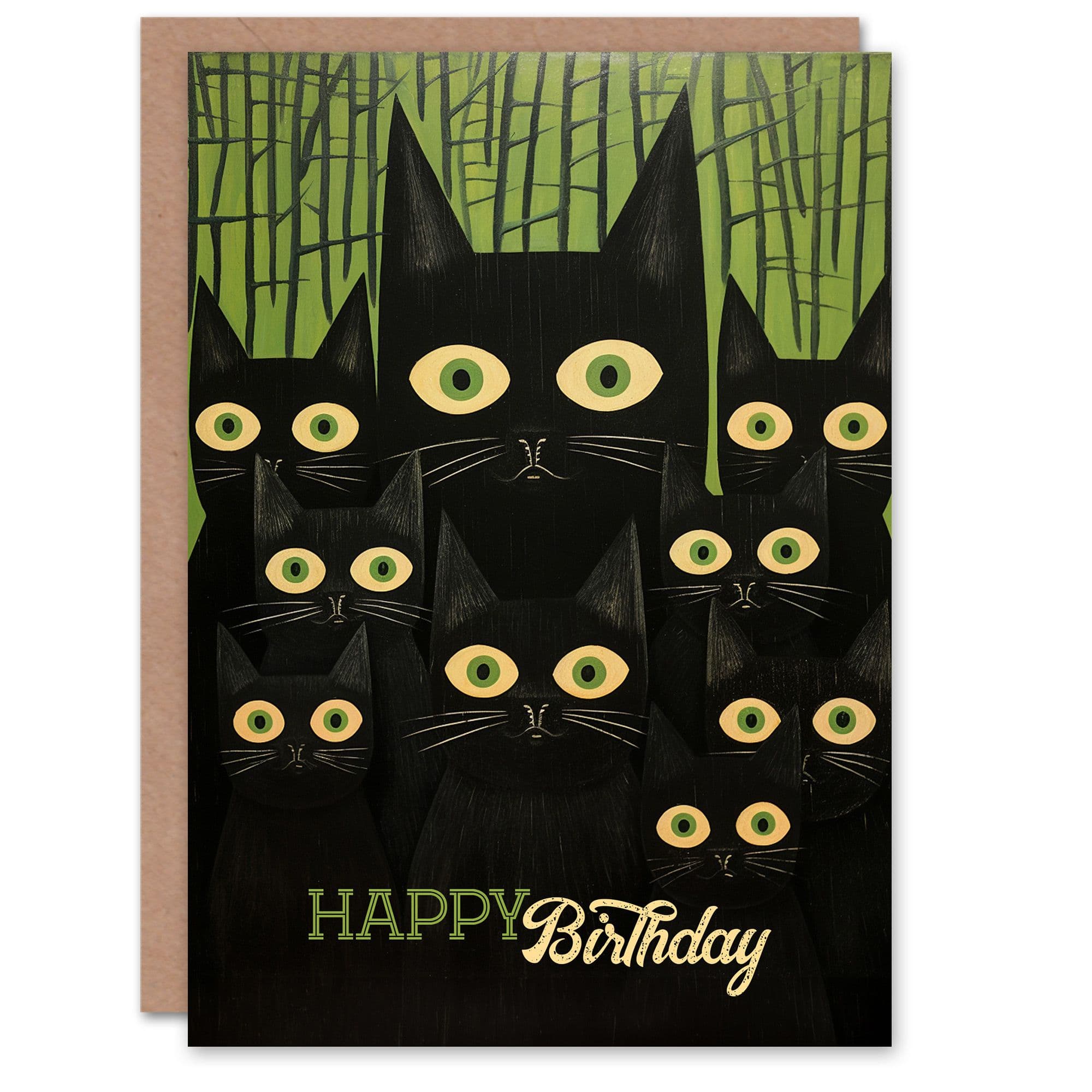 Birthday Greeting Card Creepy Fun Black Cats For Him Her