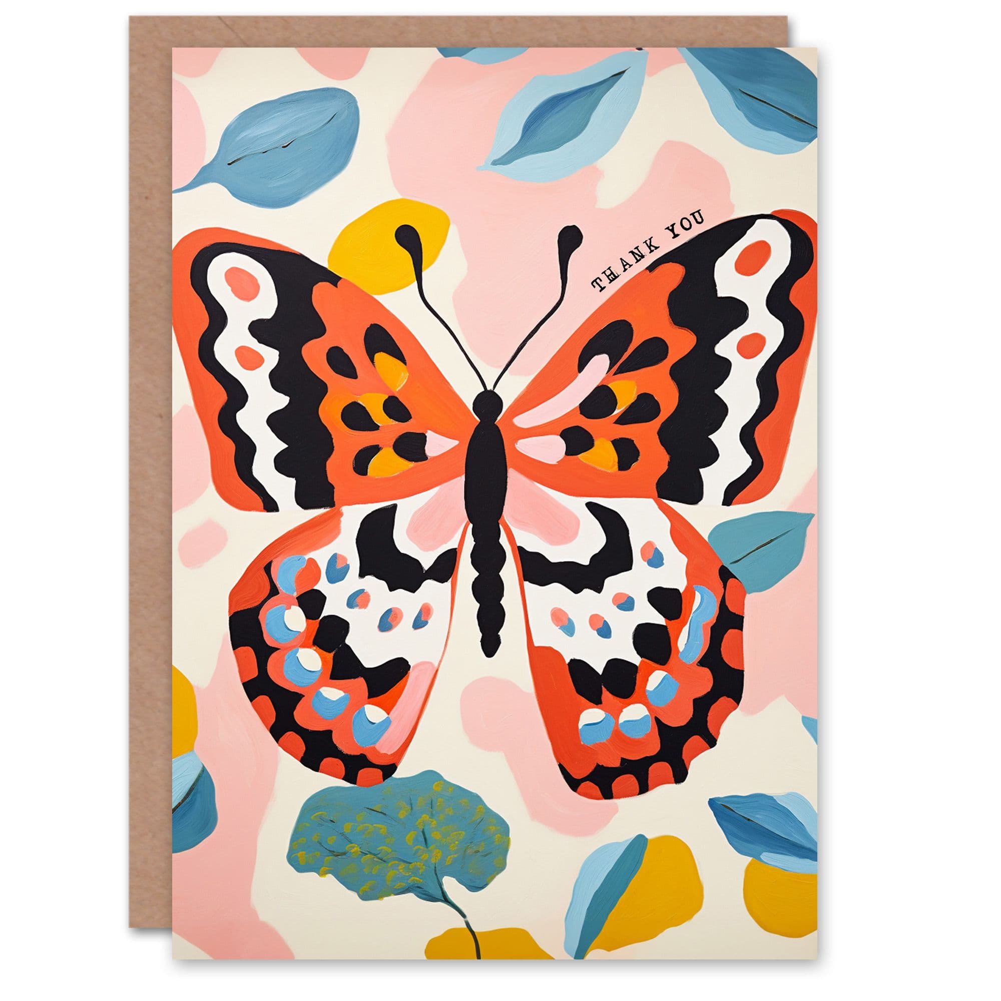 Thank You Greeting Card Simple Colourful Boho Butterfly Her