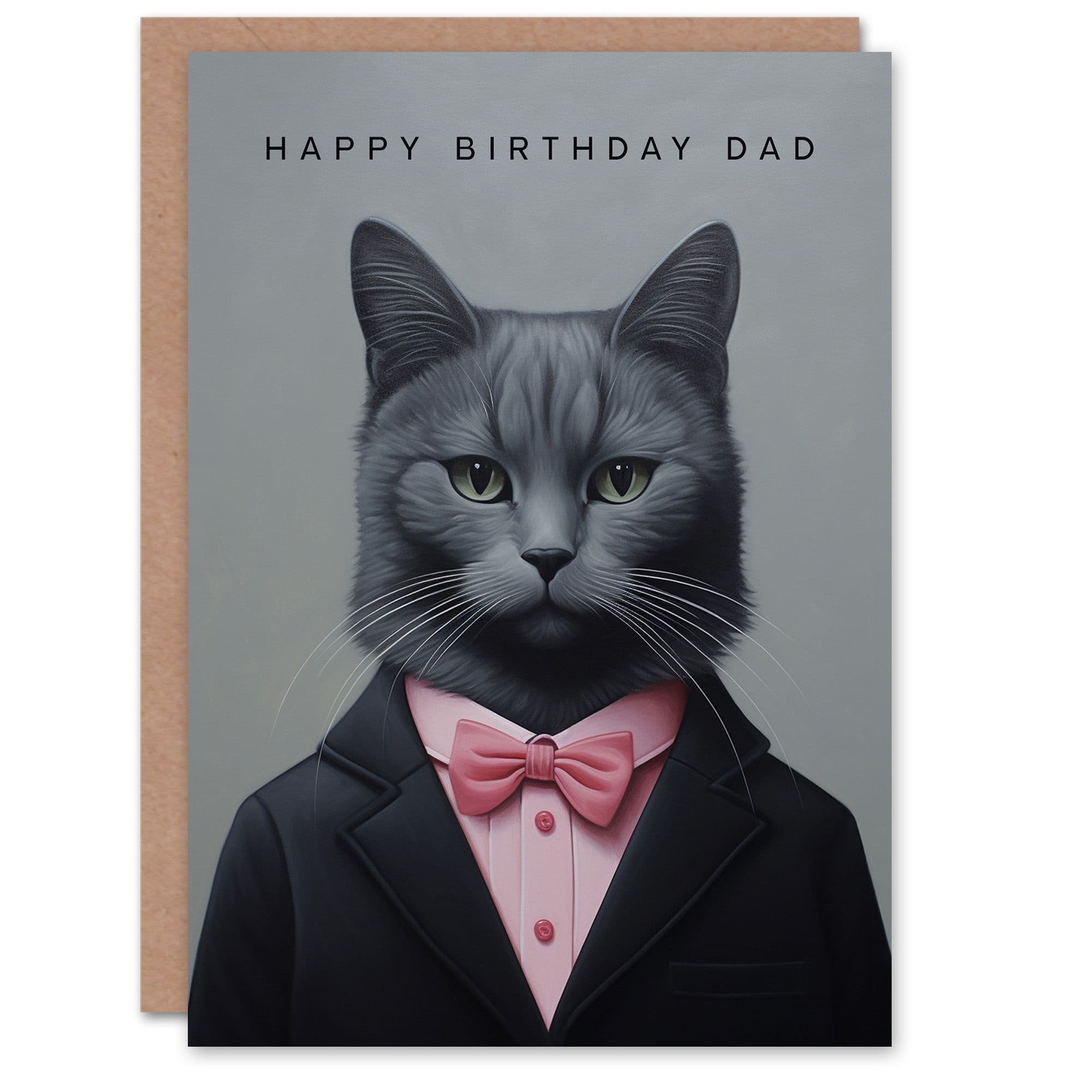 Birthday Greeting Card Bow Tie Cat Lover Portrait For Dad Father