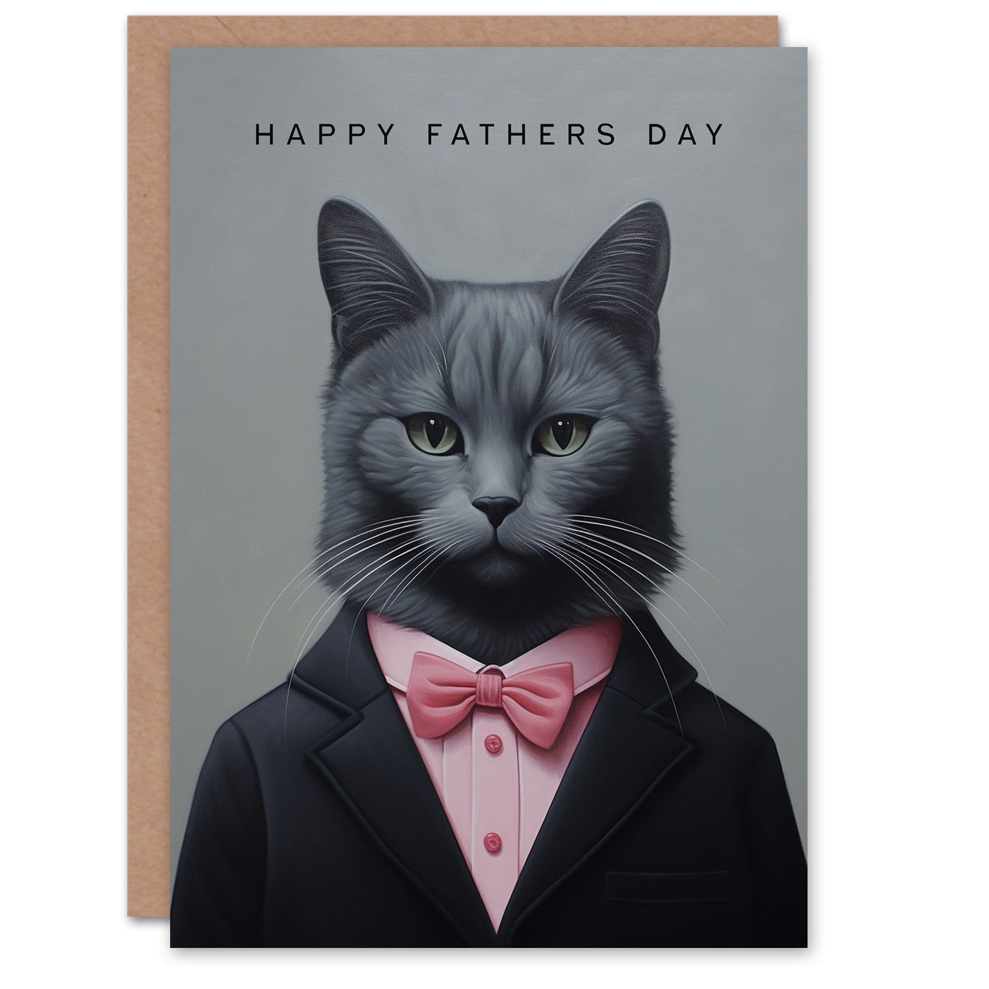 Fathers Day Greeting Card Bow Tie Cat Lover Portrait Dad