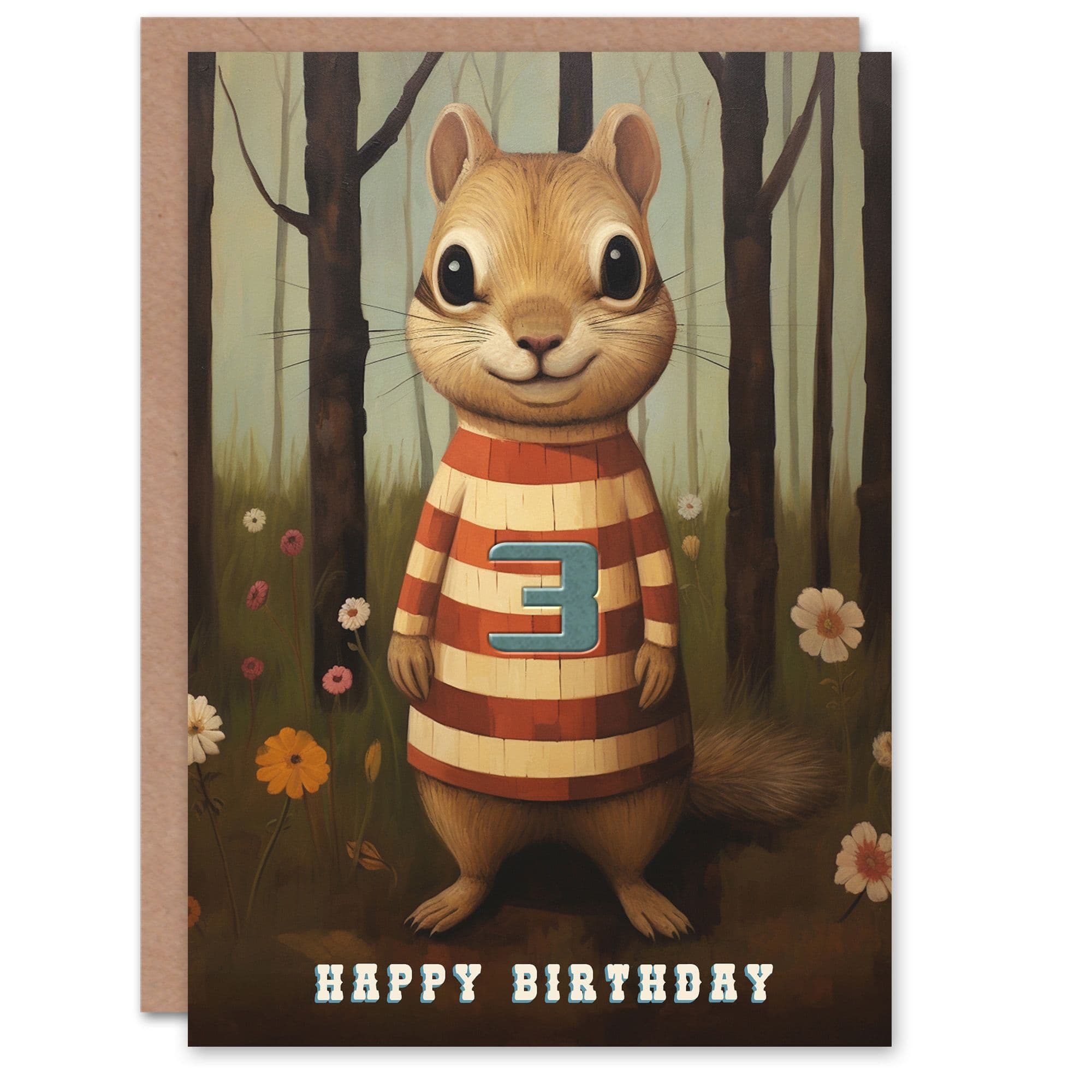 3rd Birthday Greeting Card Child Cute Chipmunk Kids Age 3 Year Old