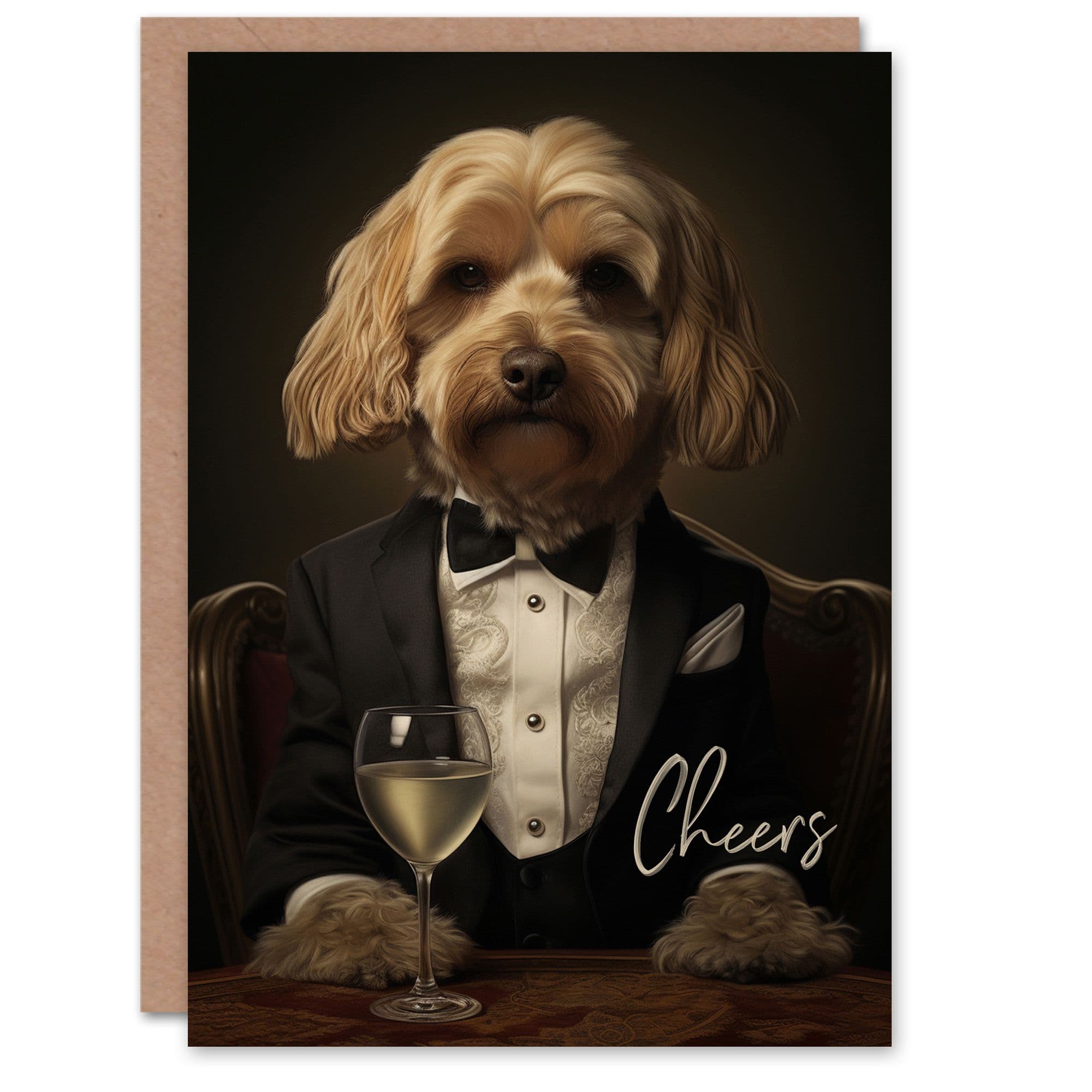 Congratulations Greeting Card Classy Tuxedo Dog Lover Cheers Wine For Him Her