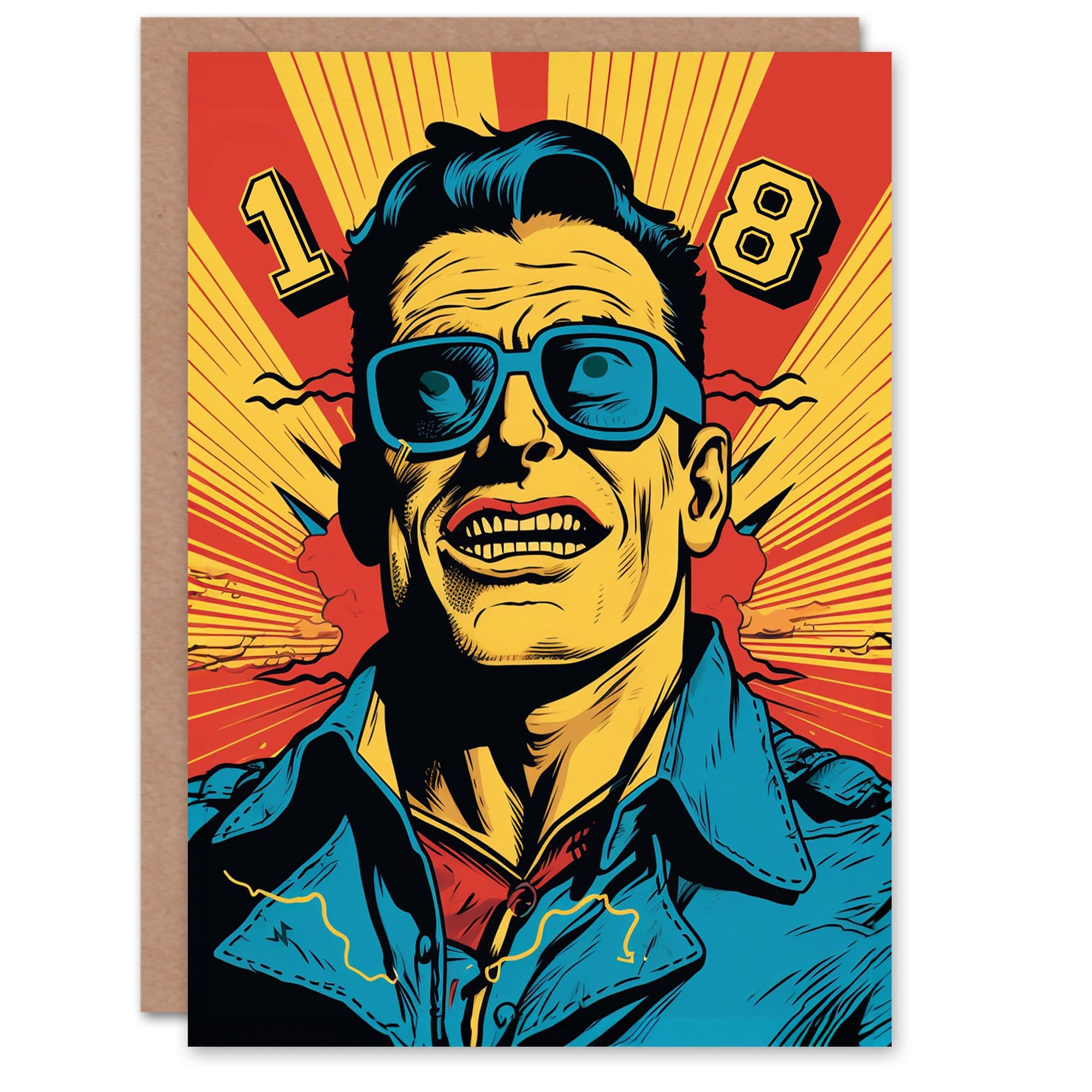 Birthday Greeting Card Retro Comic Super Hero Age Old 18th Him
