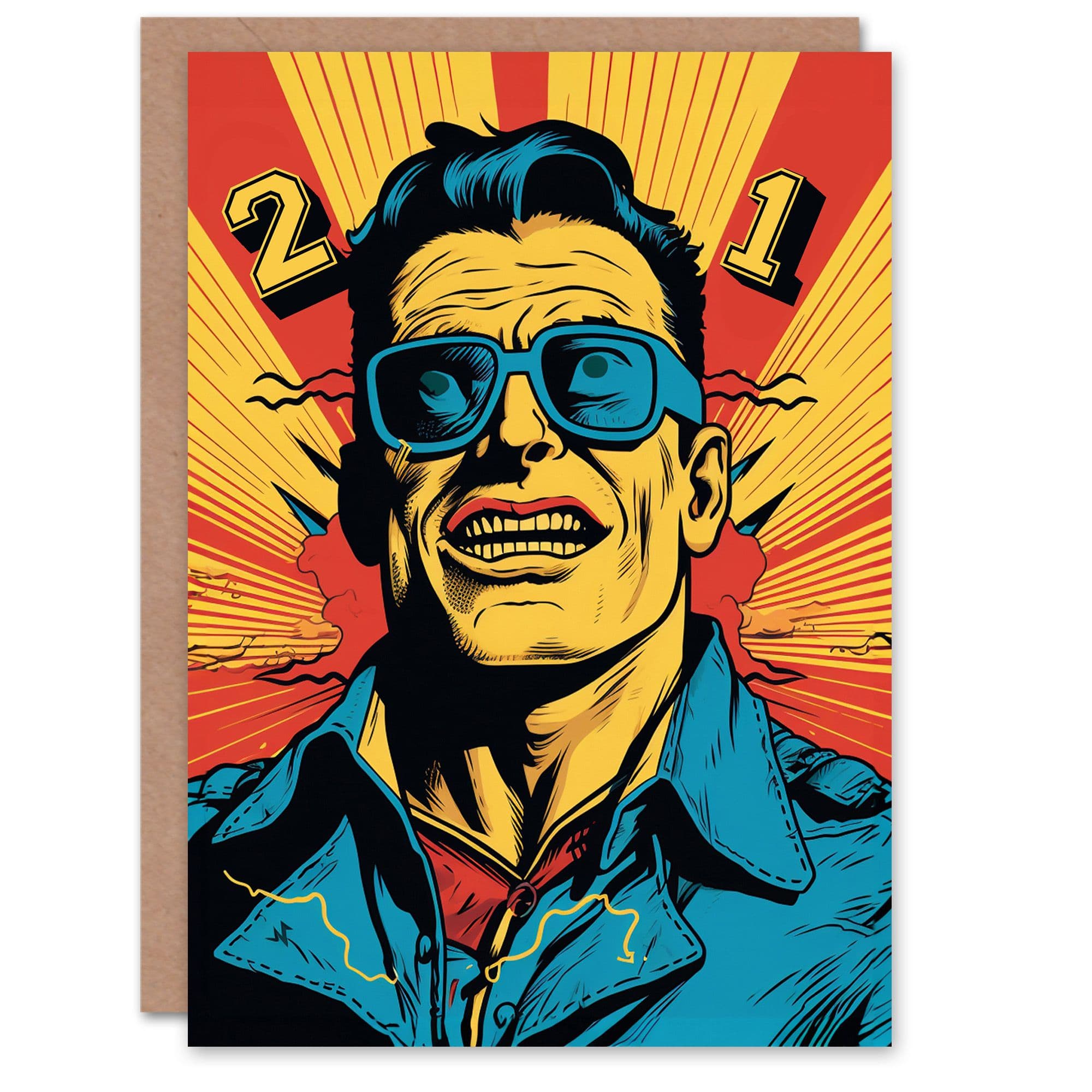 Birthday Greeting Card Retro Comic Super Hero Age Old 21st Him