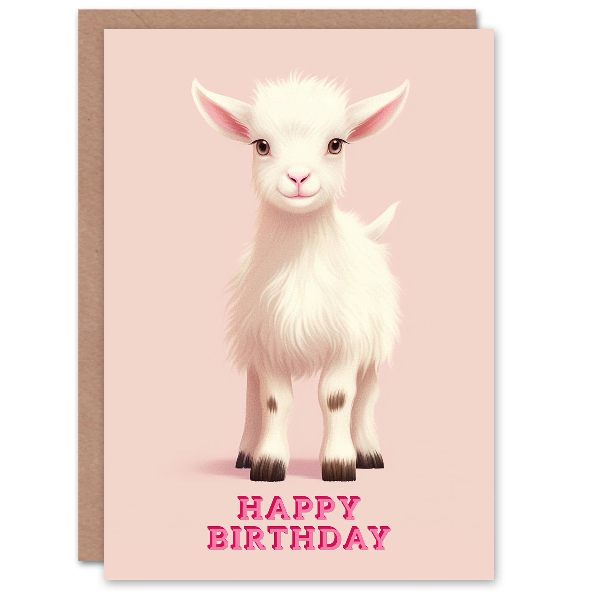 Birthday Greeting Card Cute Happy Baby Goat Pink For Her