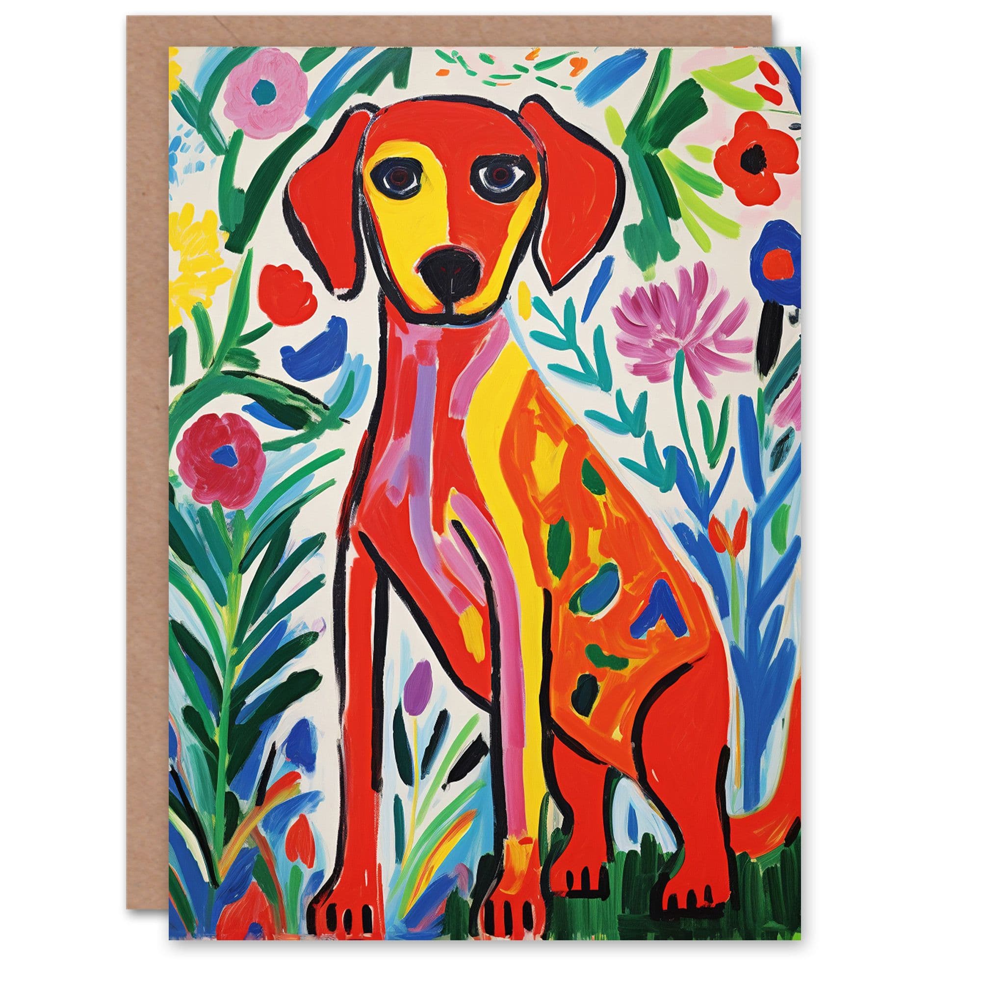 Birthday Greeting Card Cute Pet Painting Flowers Dog Lover For Him Her