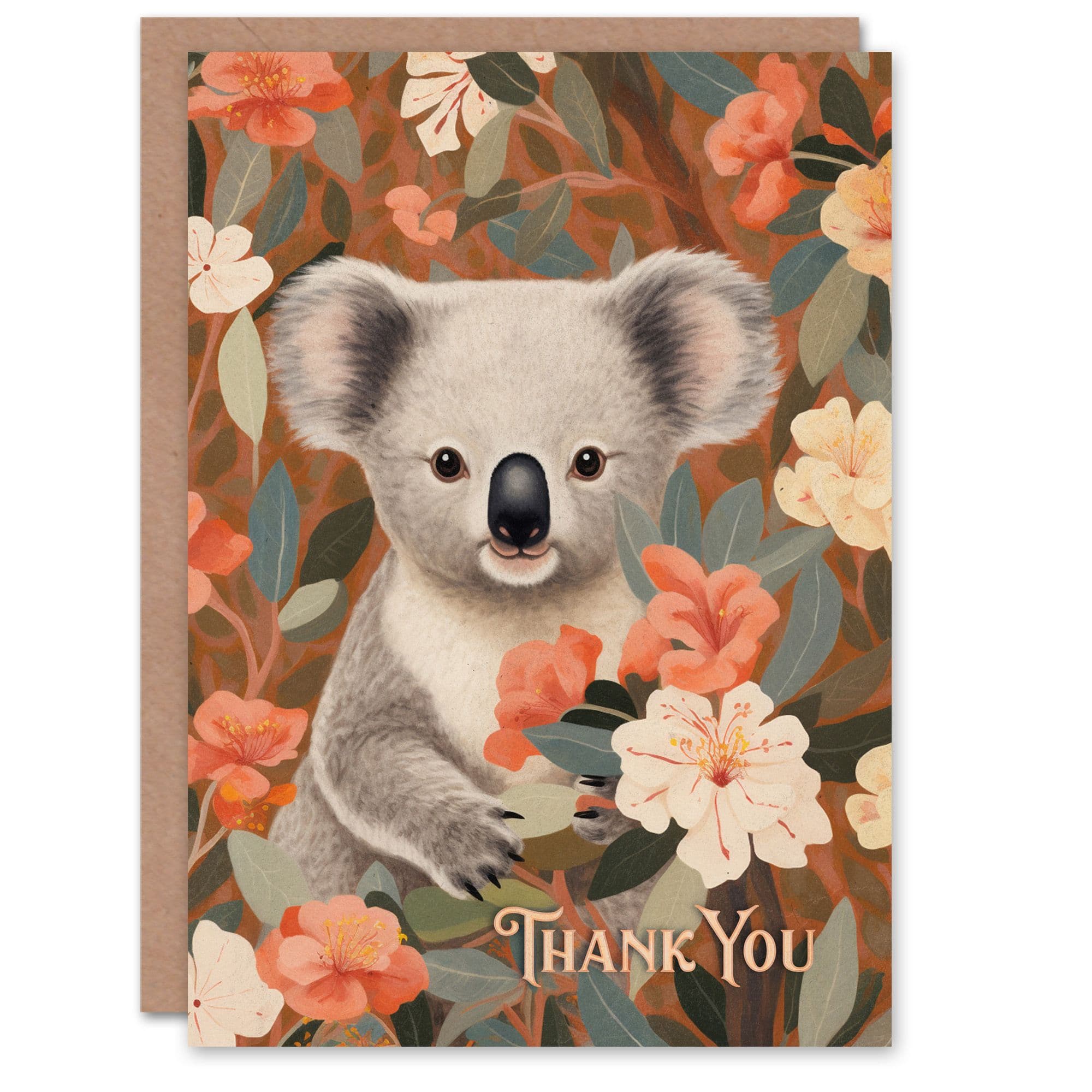 Thank You Greeting Card Cute Happy Koala Flowers Her