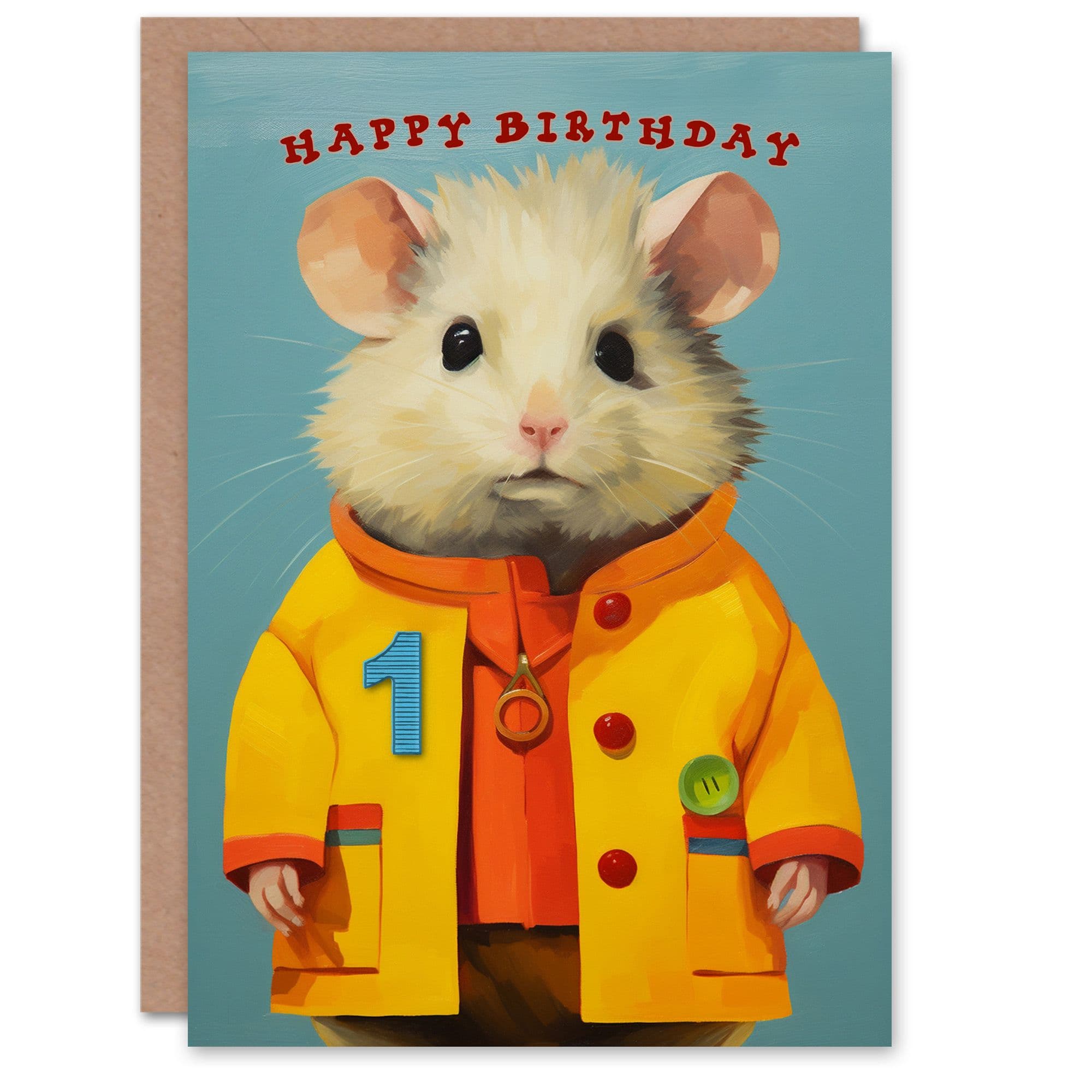 1st Birthday Greeting Card Cute Mouse in Raincoat Kids Age 1 Year Old Child
