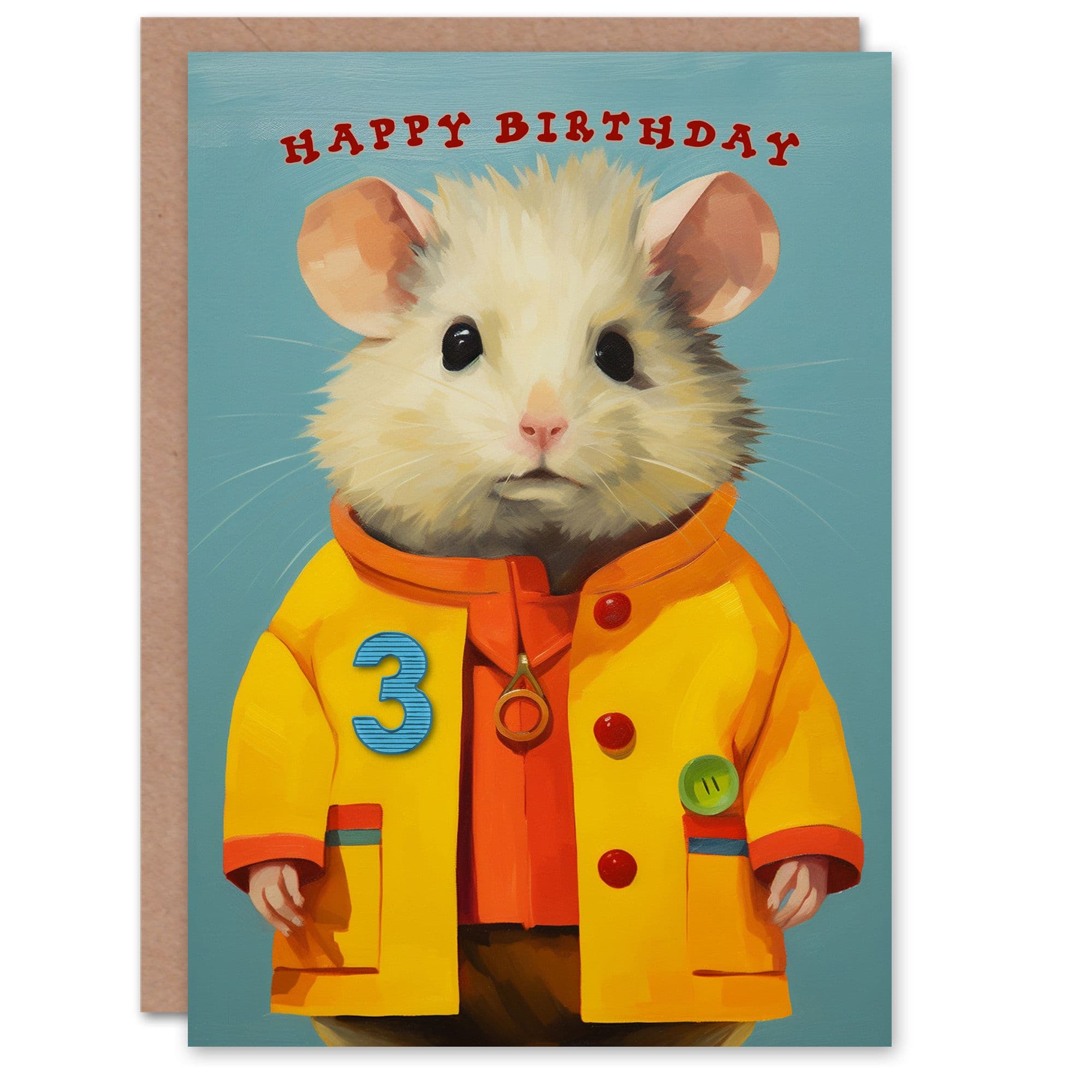 3rd Birthday Greeting Card Cute Mouse Raincoat Age Old
