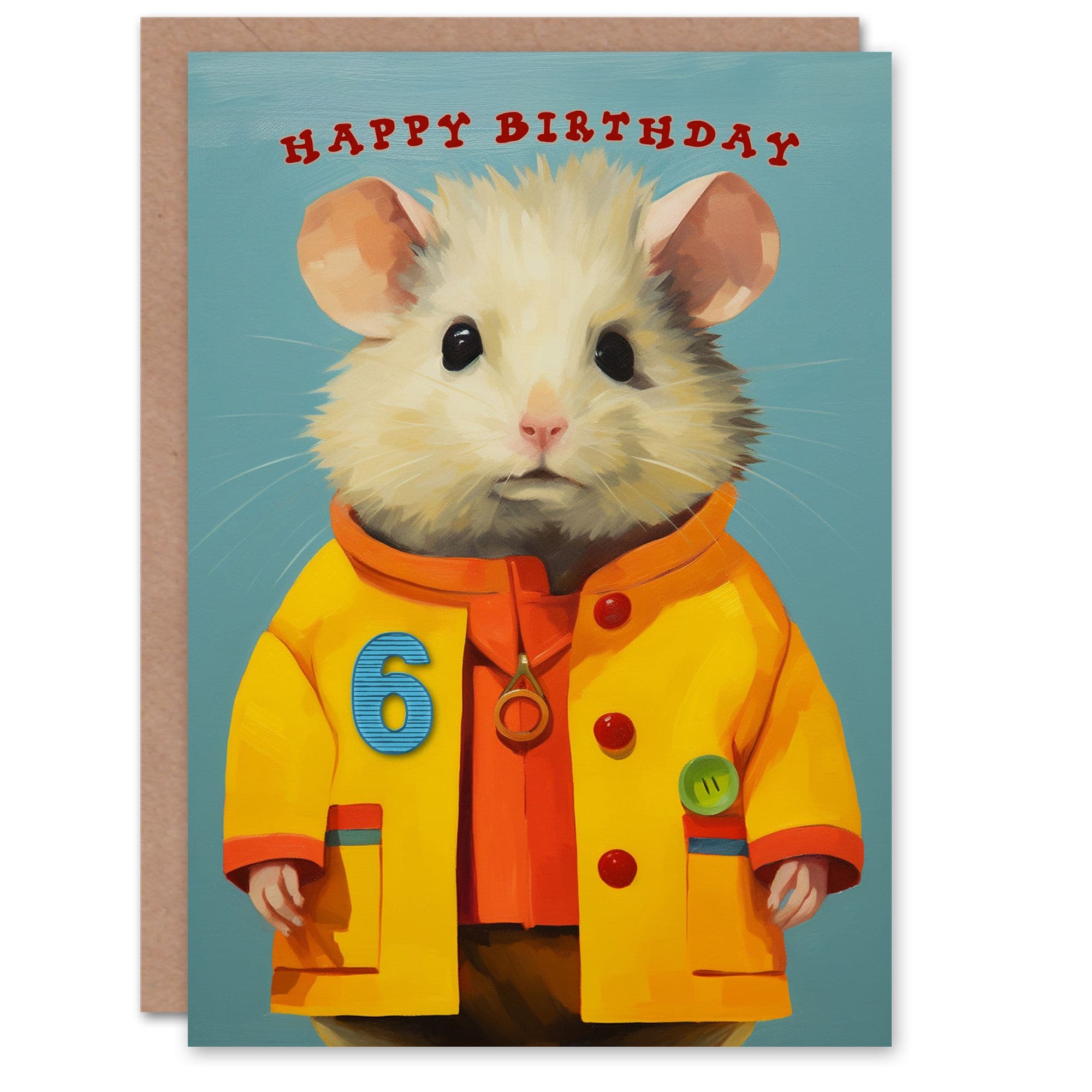 6th Birthday Greeting Card Cute Mouse in Raincoat Kids Age 6 Year Old Child