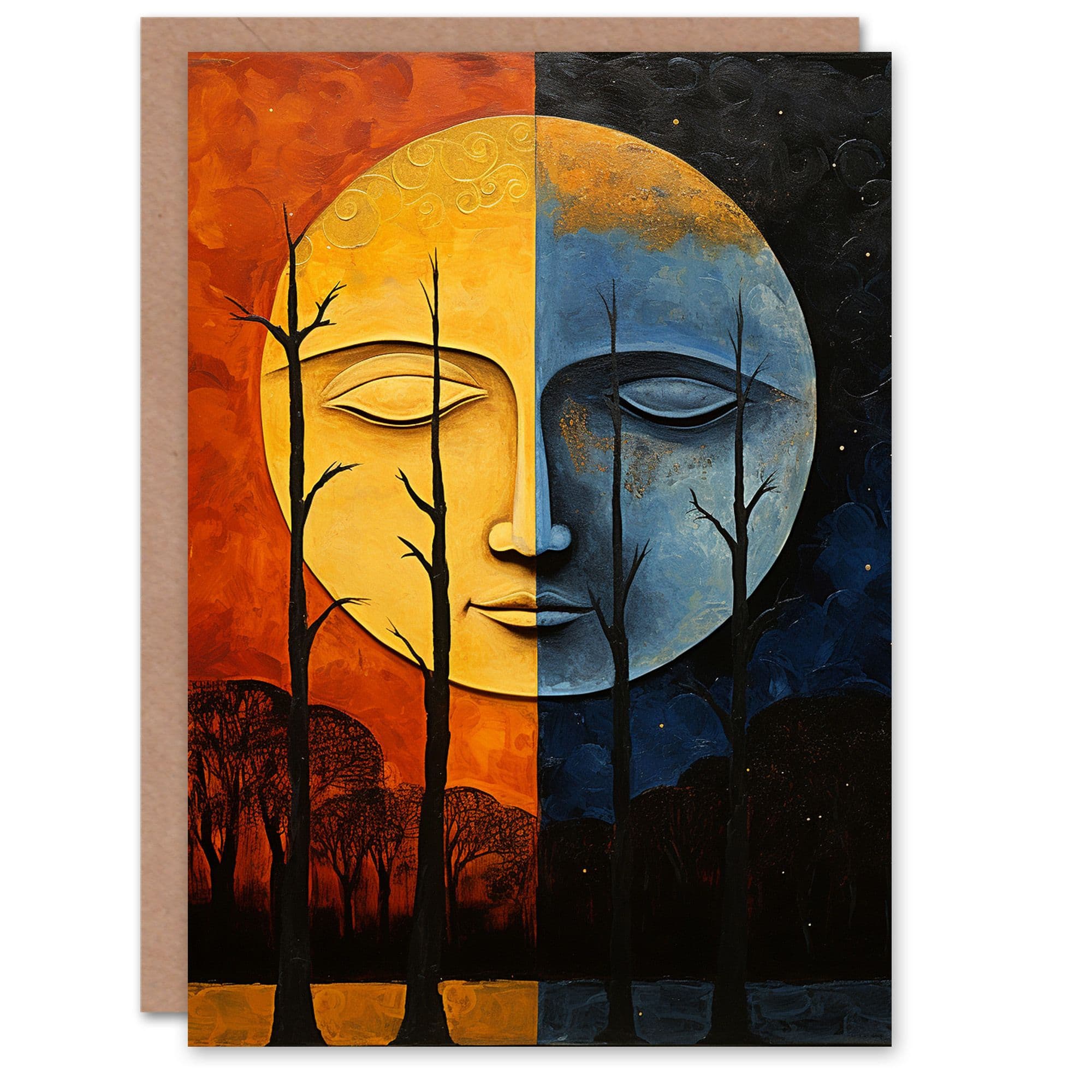 Birthday Greeting Card Day Night Sun Moon Forest Tarot Painting Him Her