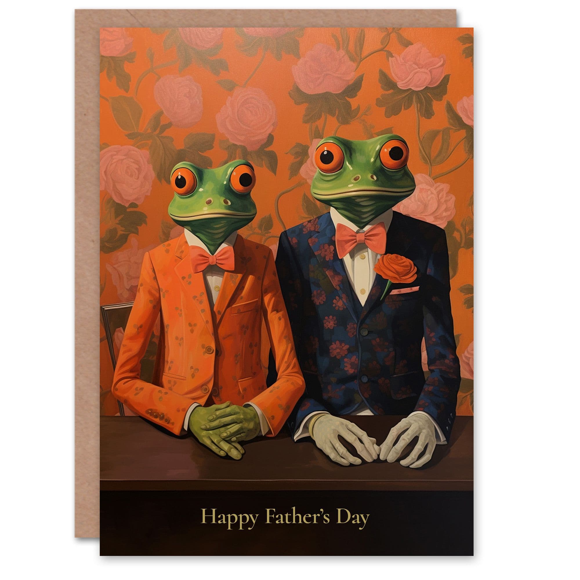 Father's Day Greeting Card Dressed Up Frogs Bow Tie Weird Funny Dad