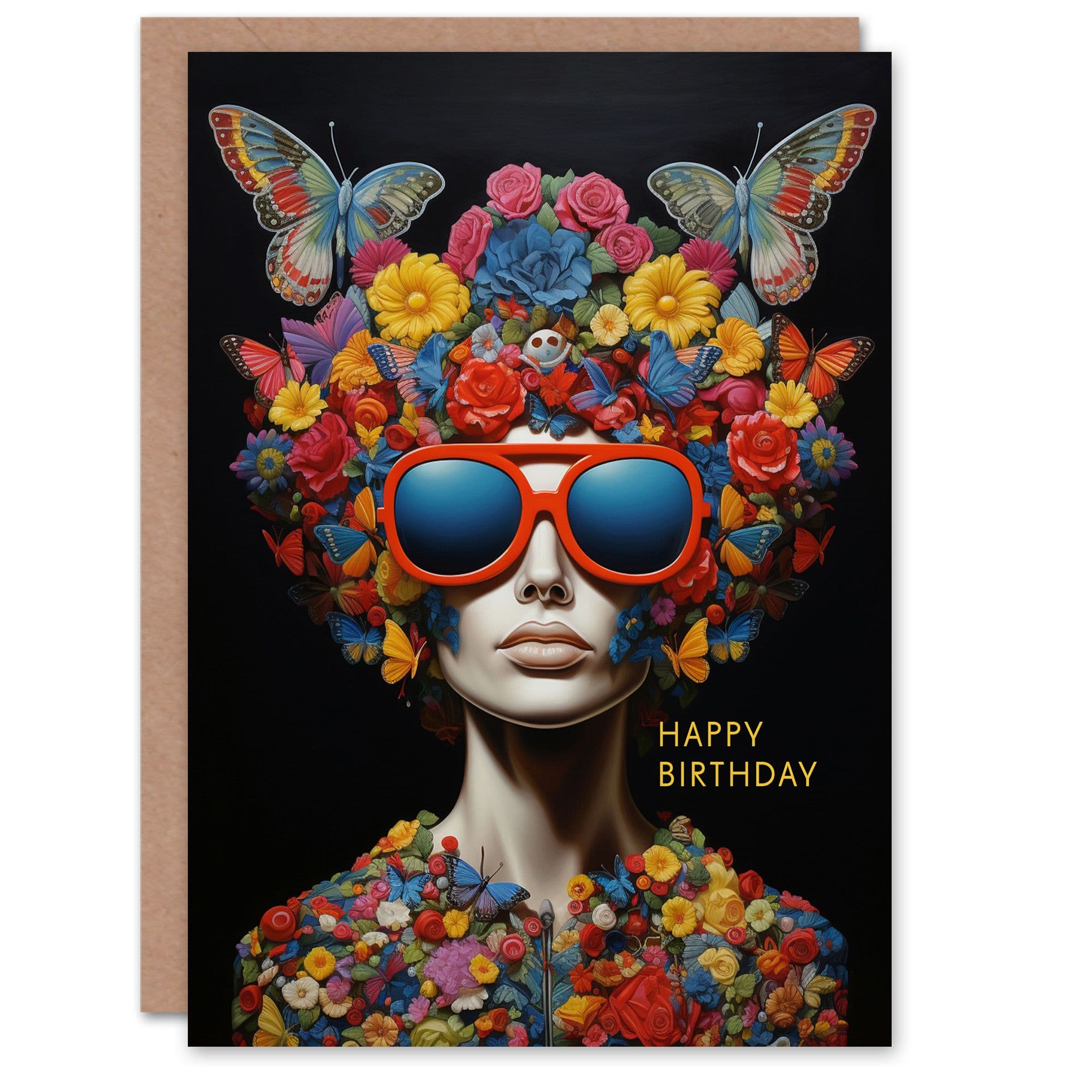 Birthday Greeting Card Floral Butterfly Woman Sunglasses Her