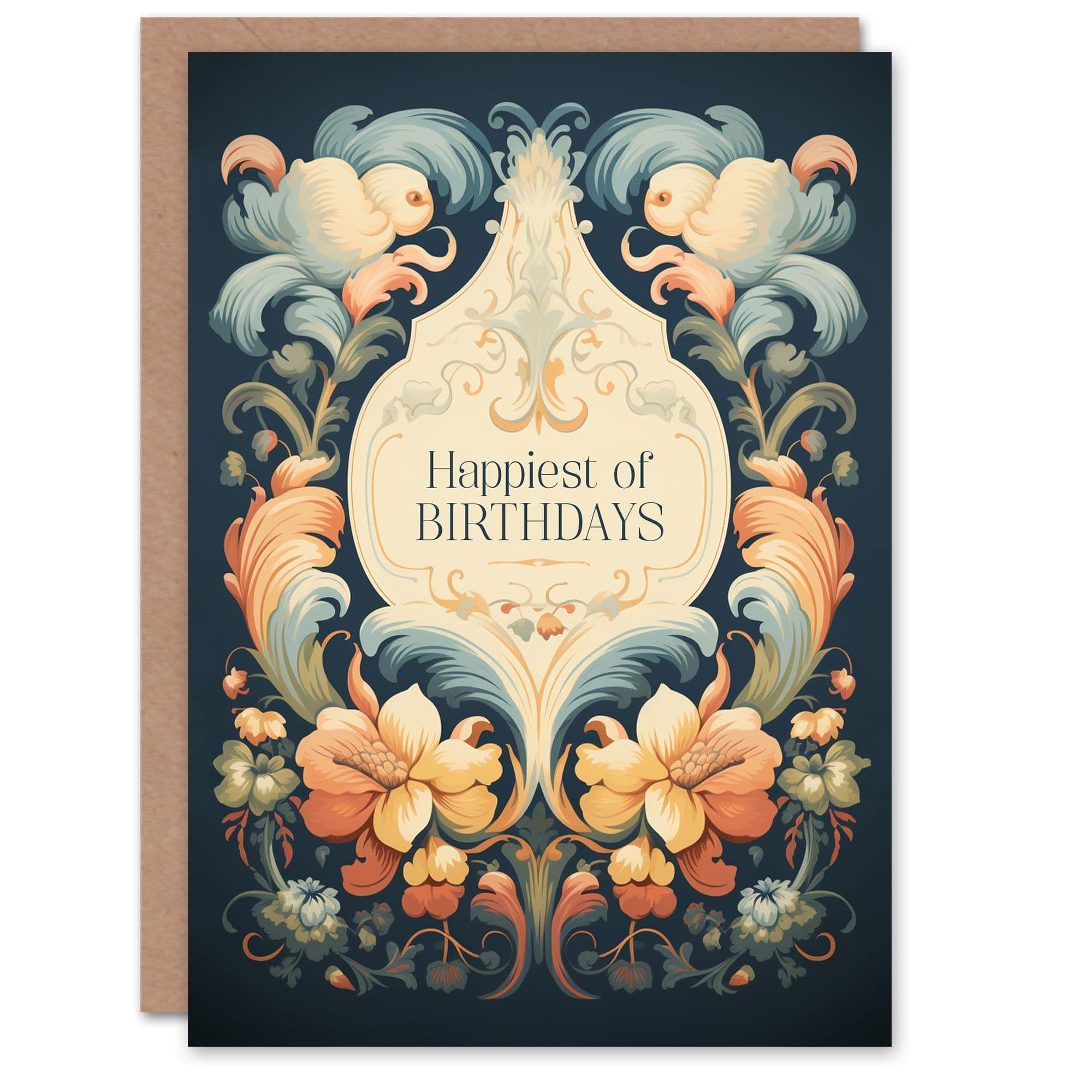 Birthday Greeting Card Elegant Floral Filigree Lily Flower For Her