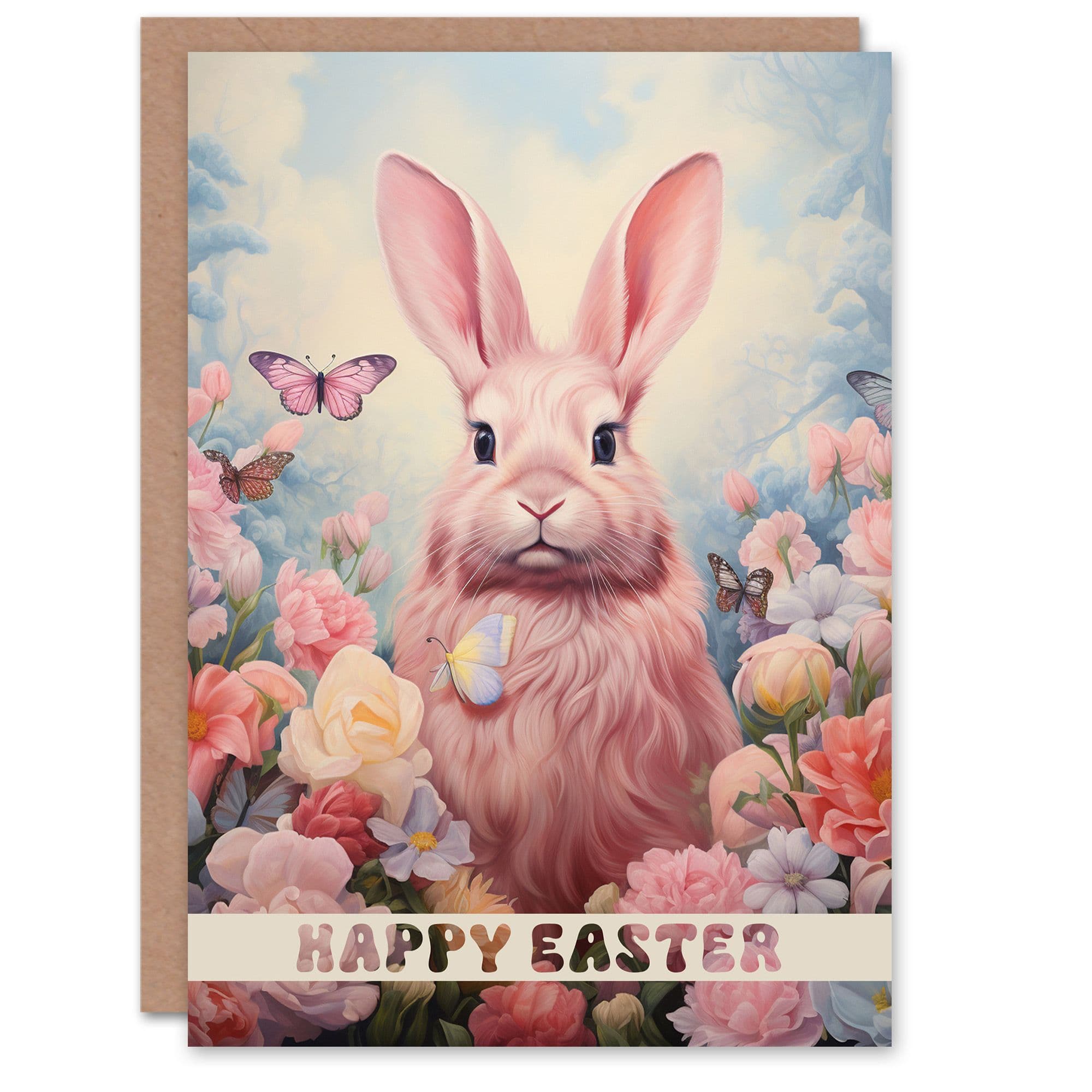 Easter Greeting Card Bunny Rabbit Butterfly Flowers Her