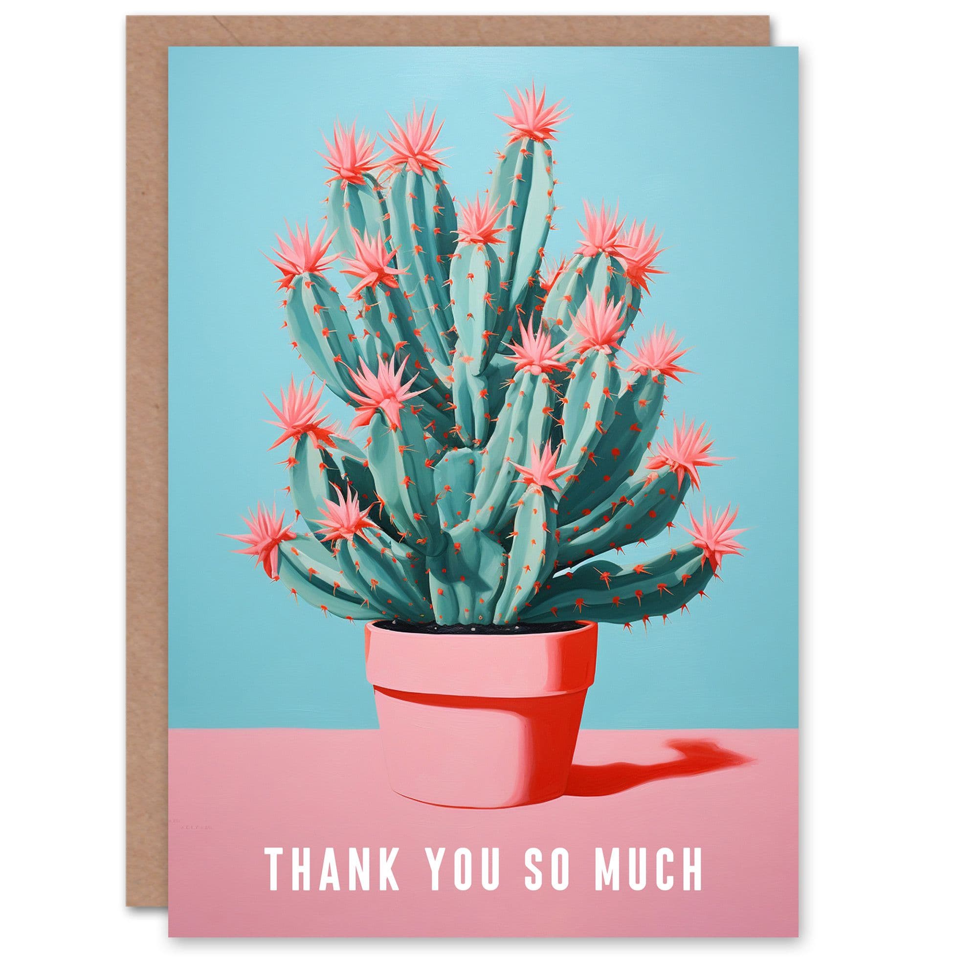 Thank You Greeting Card Blooming Cactus Pink Flowers For Her