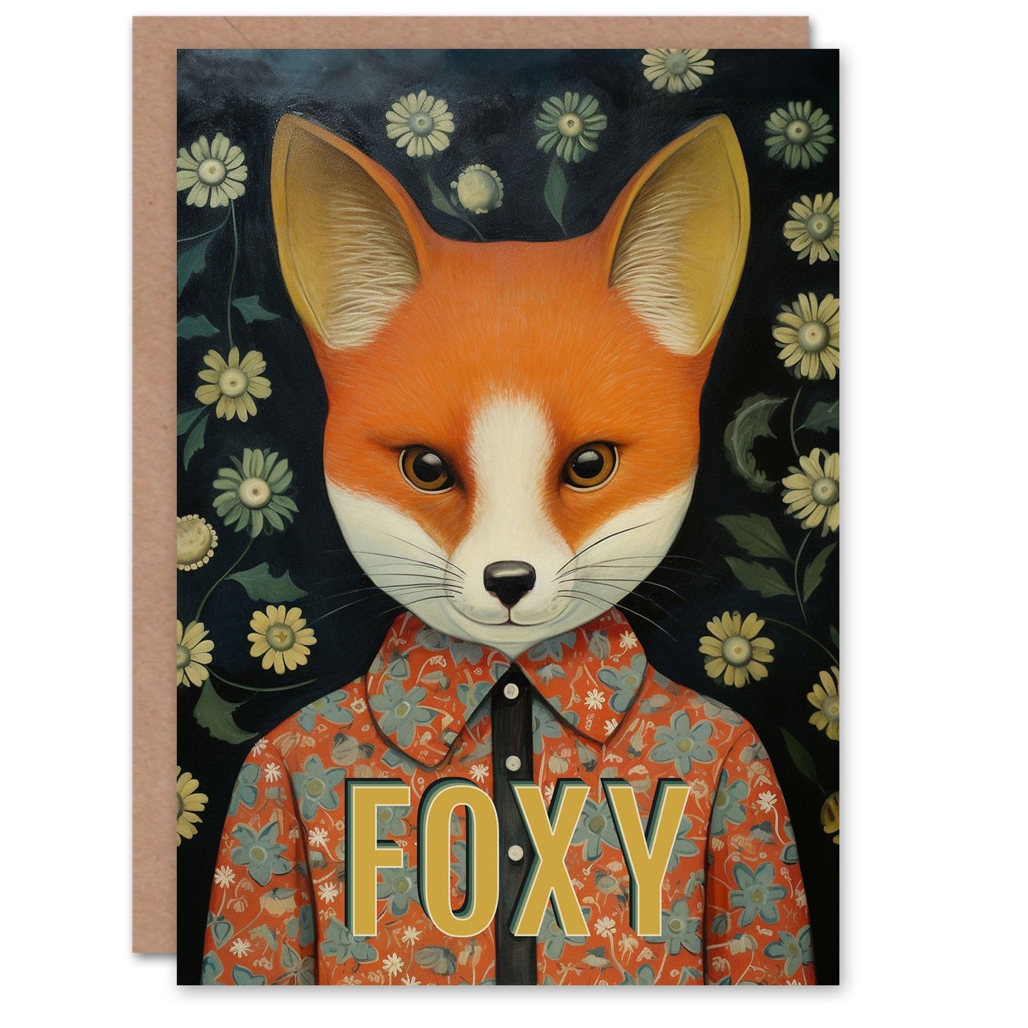 Birthday Greeting Card Fox in Floral Shirt Cute Foxy For Her