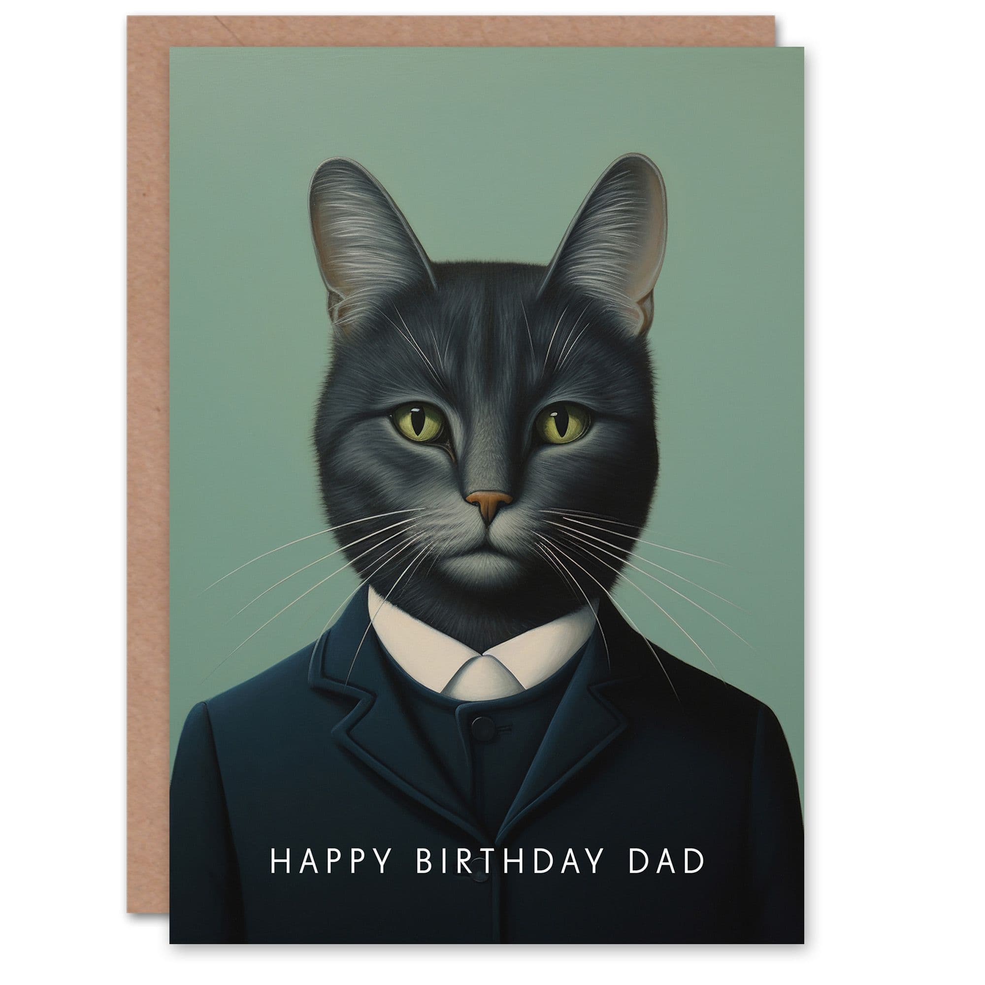 Birthday Greeting Card Suit Serious Cat Lover Dad Father