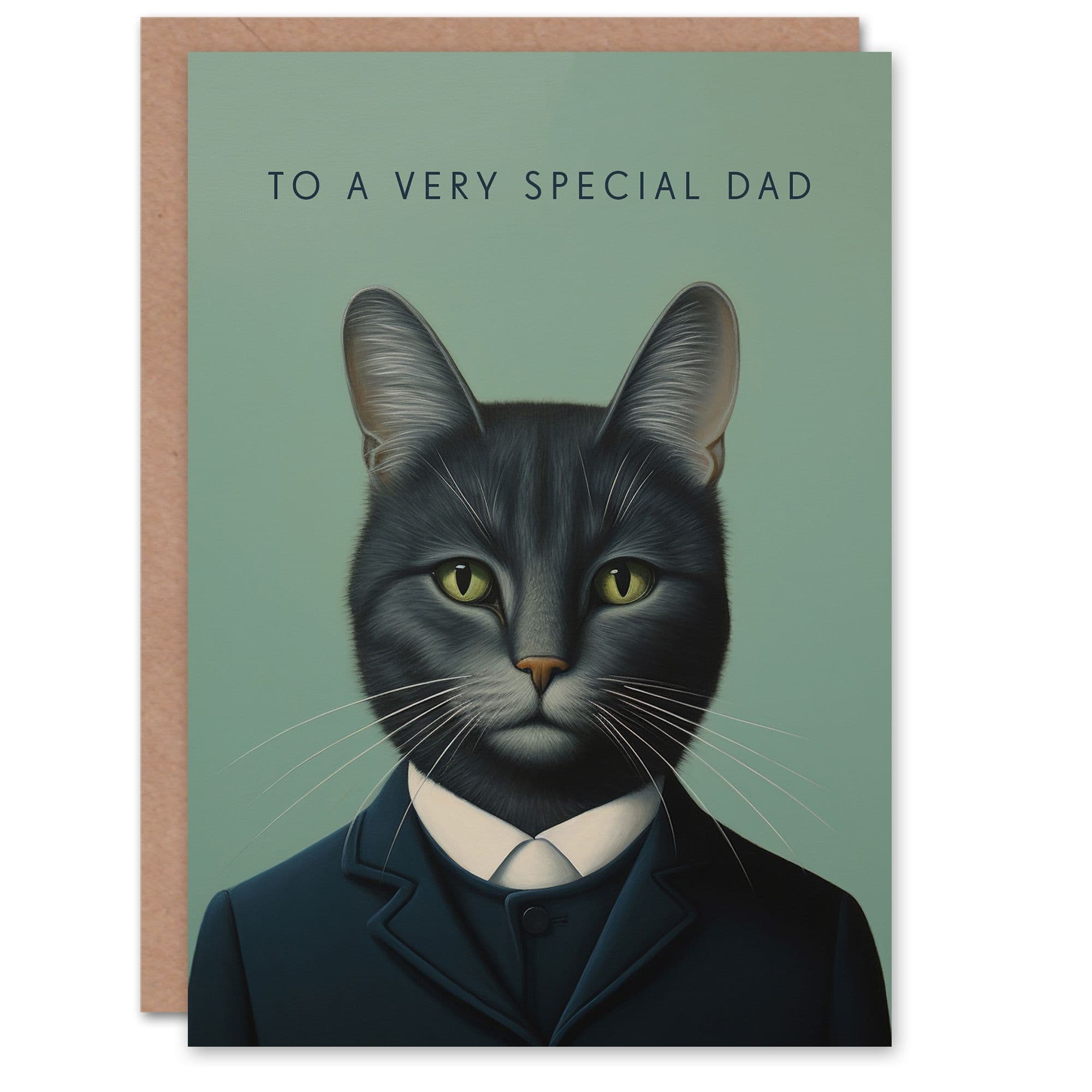 Fathers Day Greeting Card Suit Special Dad Serious Cat Lover