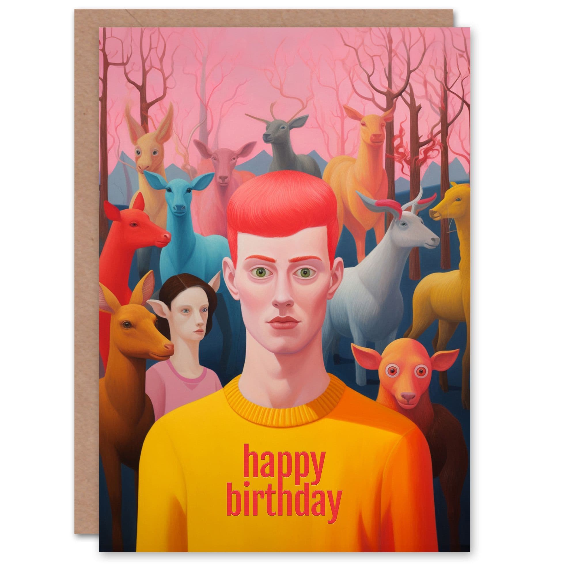 Birthday Greeting Card Weird Ginger Dream Surreal Animals For Him Her