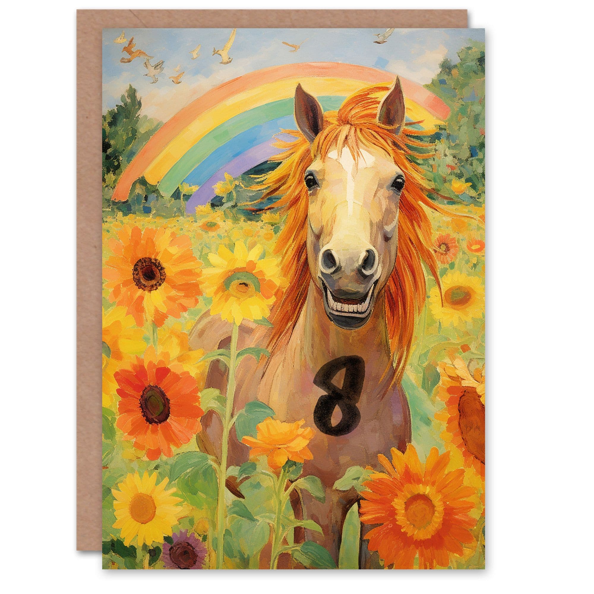 8th Birthday Greeting Card Horse Sunflowers Age Old