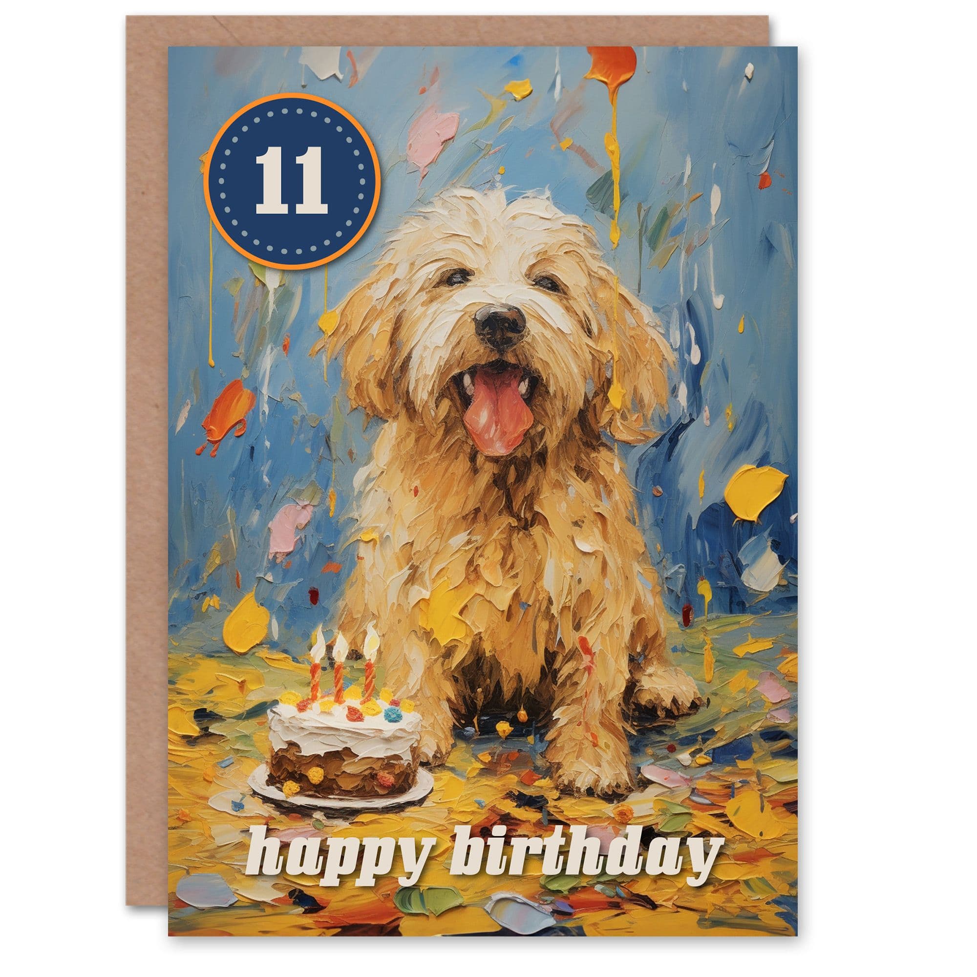 11th Birthday Greeting Card Dog Lover Puppy Cake Kids Age 11 Year Old Child Tween