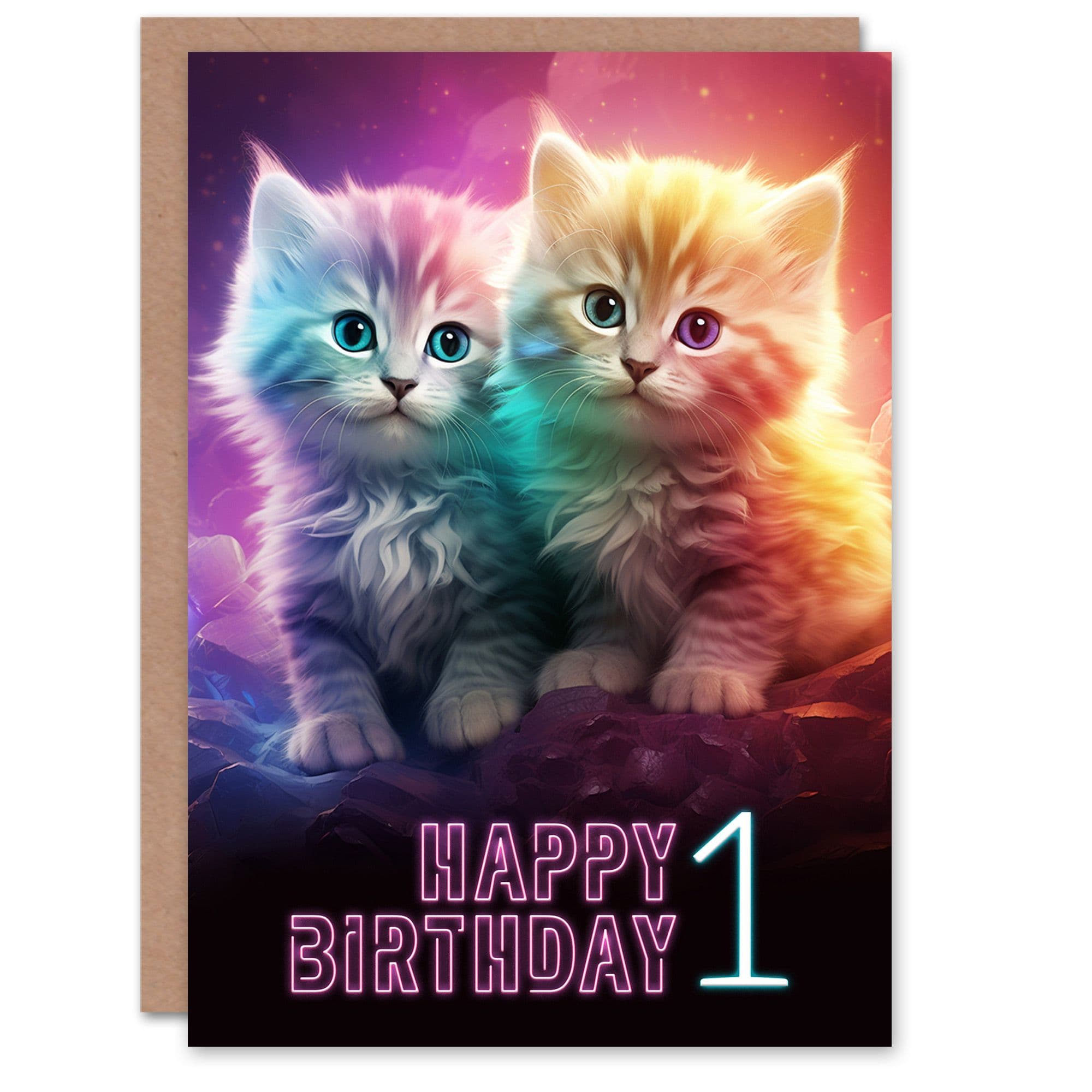 1st Birthday Greeting Card Cute Kittens Cats Age Old