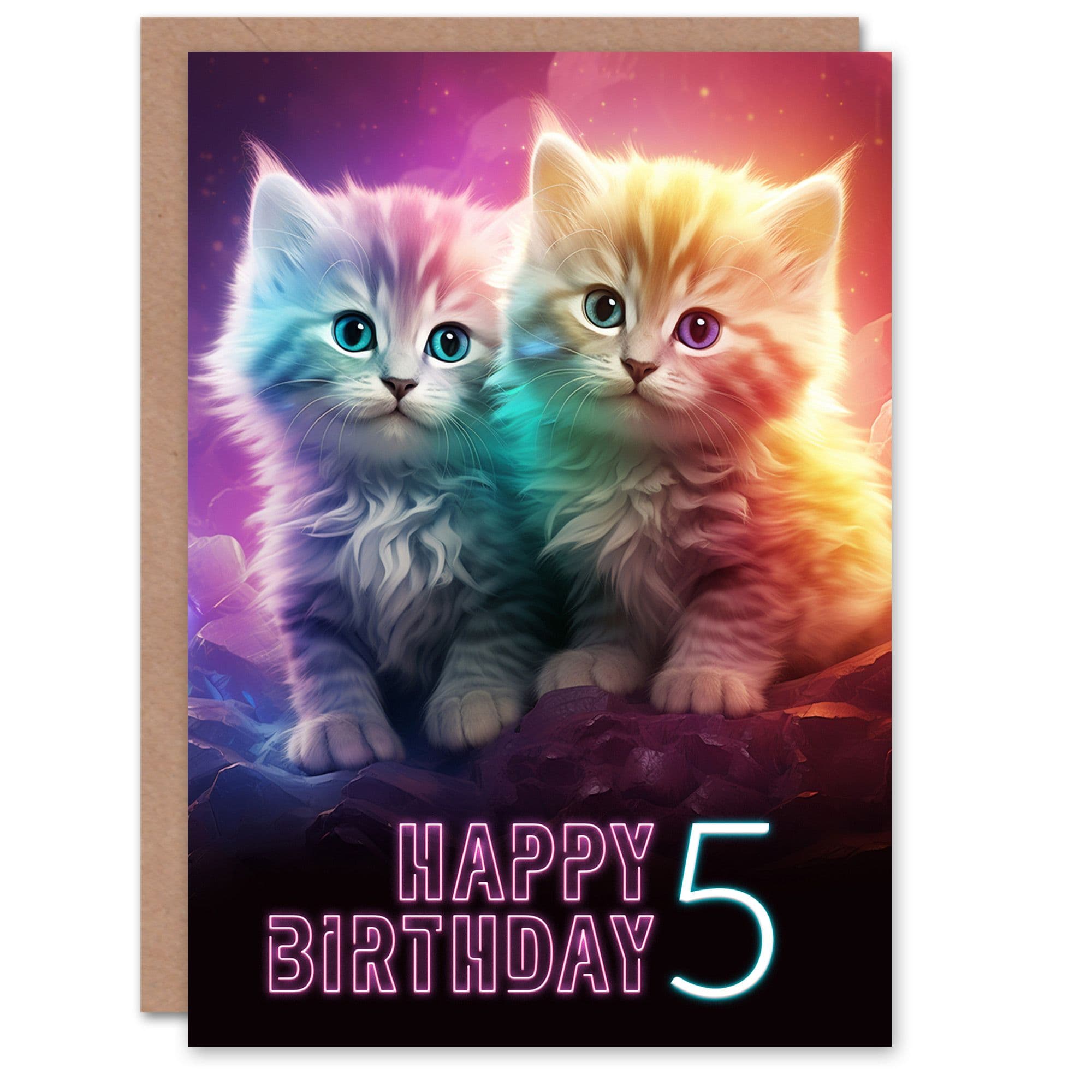 5th Birthday Greeting Card Cute Kittens Baby Cats Kids Age 5 Year Old Child