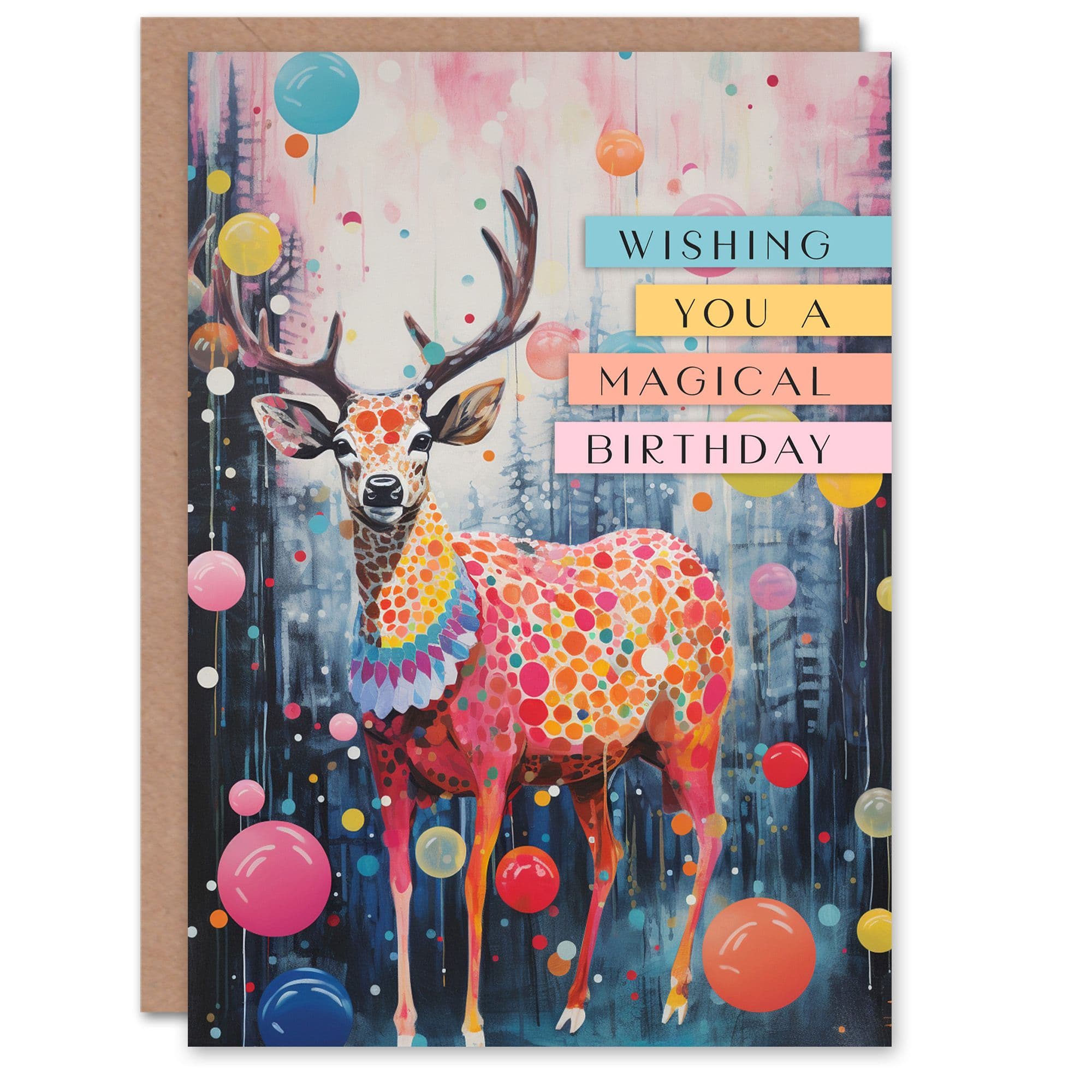 Birthday Greeting Card Magical Colourful Stag Him Her