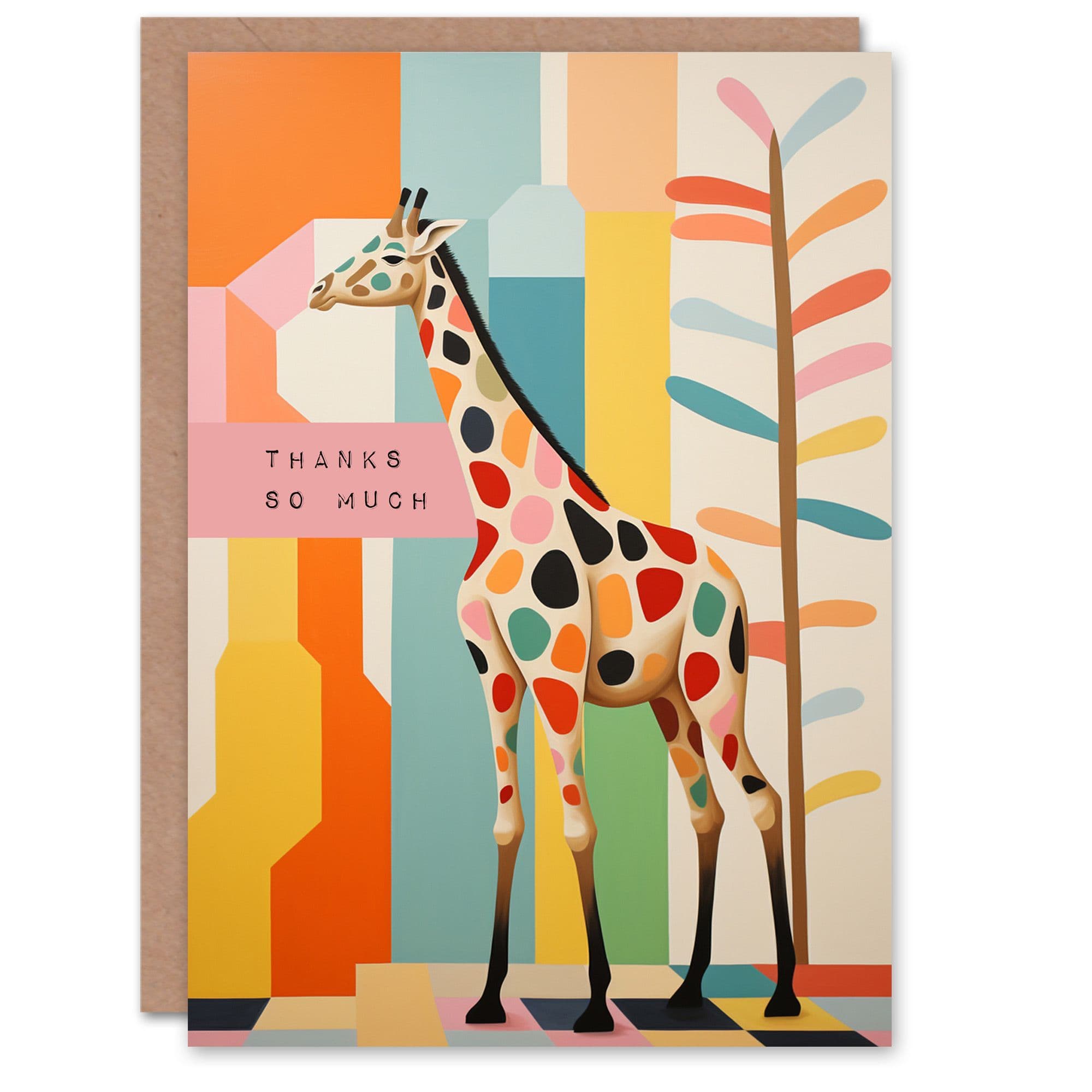 Thank You Greeting Card Modern Stylish Colourful Giraffe Her