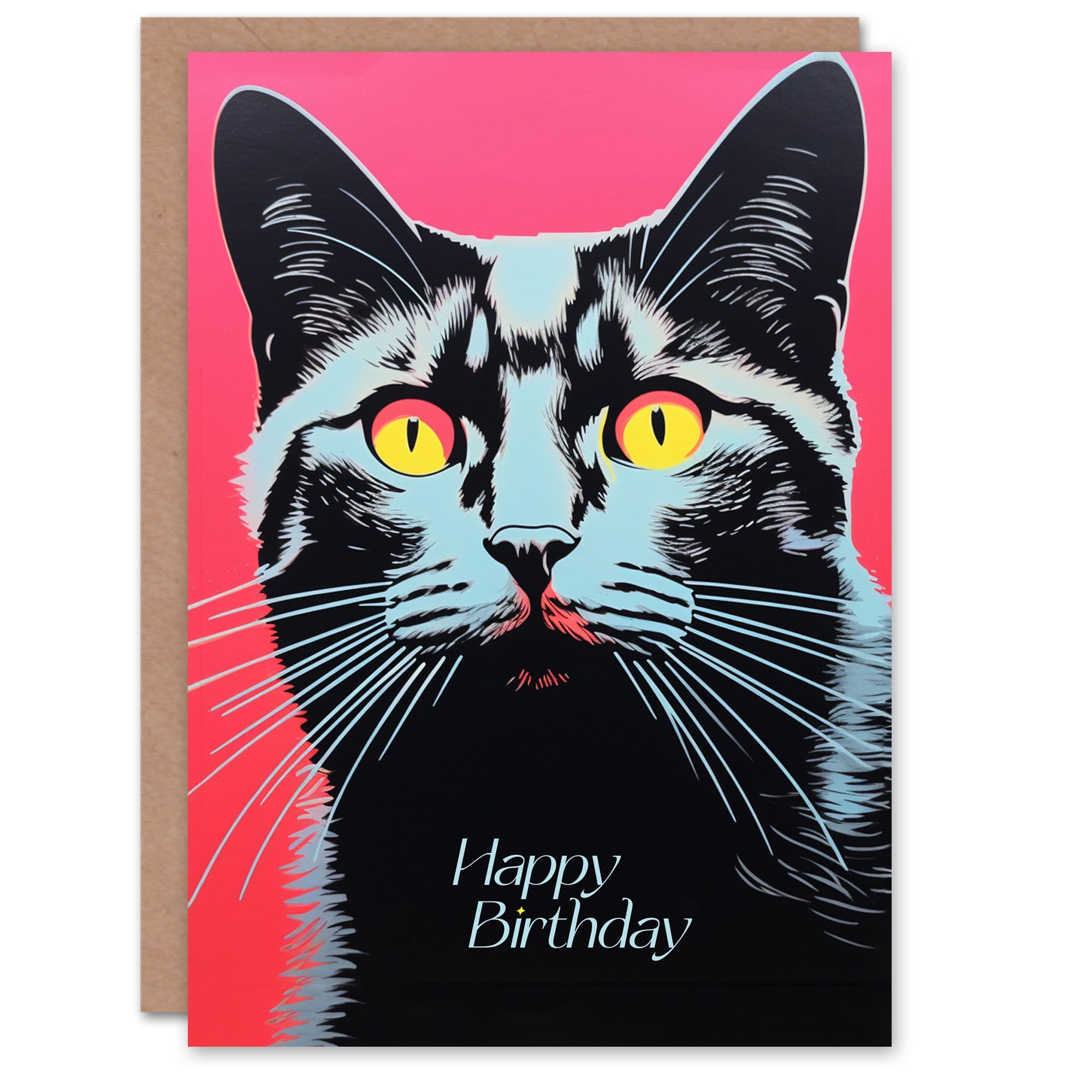 Birthday Greeting Card Neon Sunset Cat Lover Design For Her