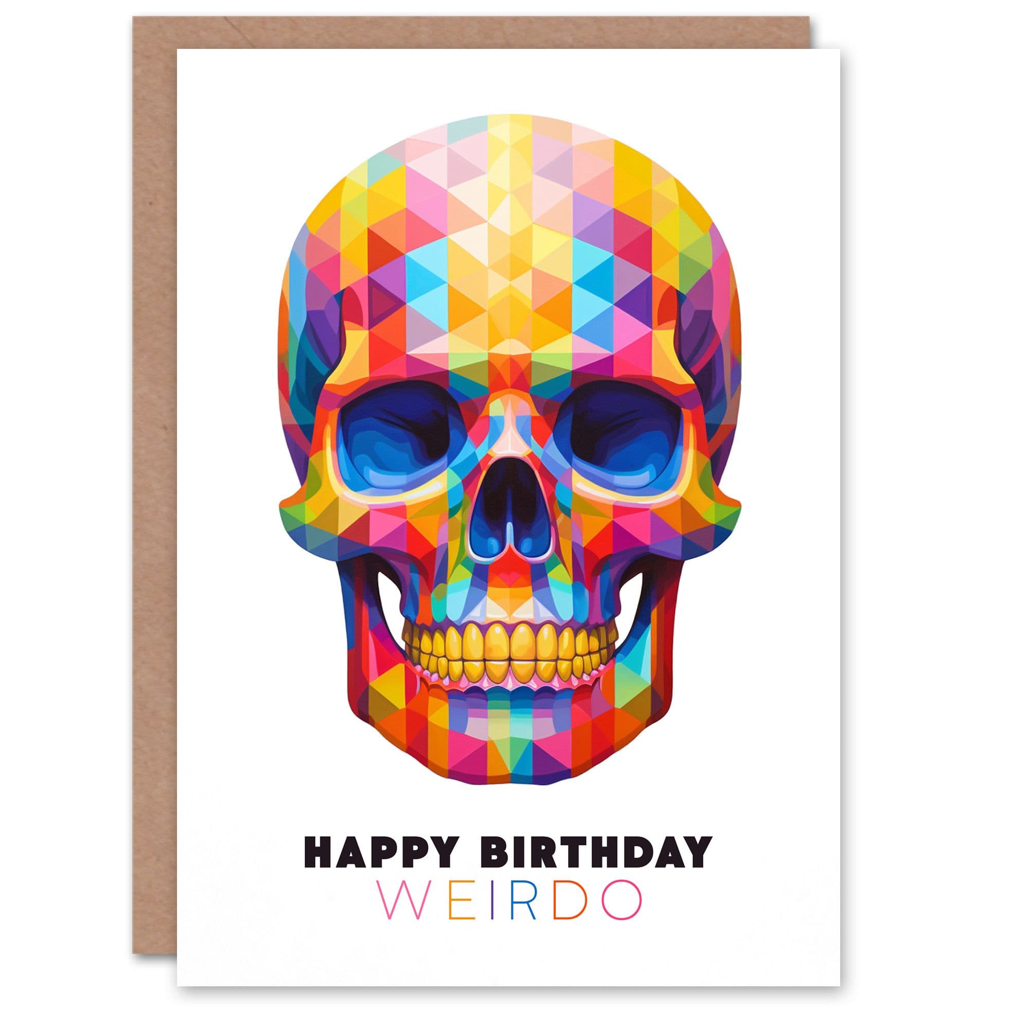 Birthday Greeting Card Colourful Polygonal Skull Weirdo For Him Her