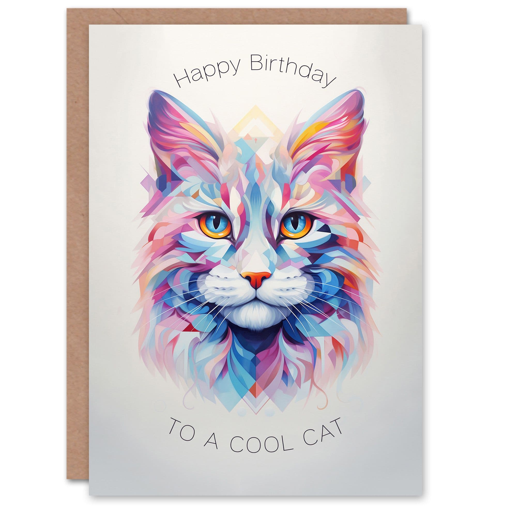 Birthday Greeting Card Polygonal Cool Cat Lover Design Her
