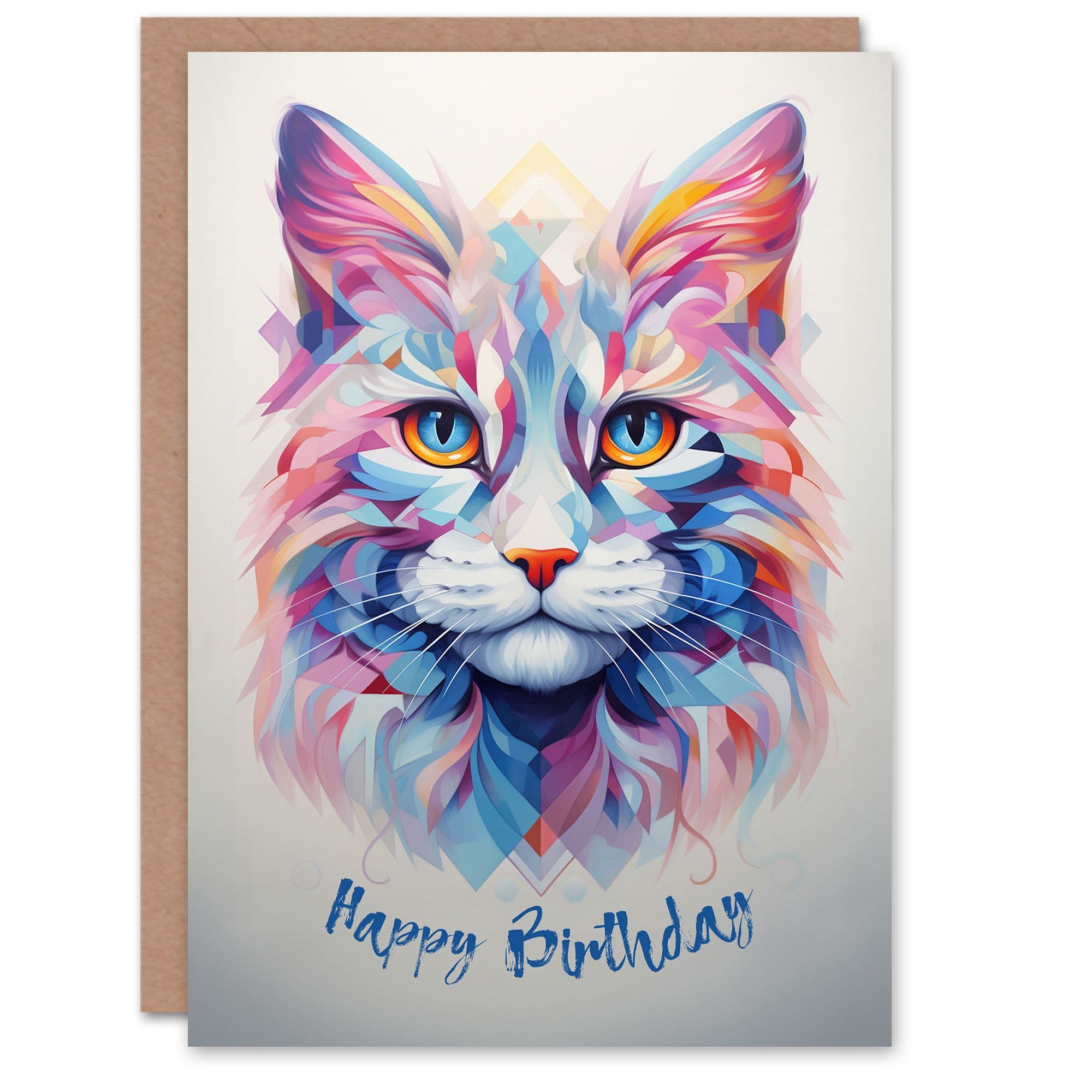Birthday Greeting Card Polygonal Cat Lover Design Her
