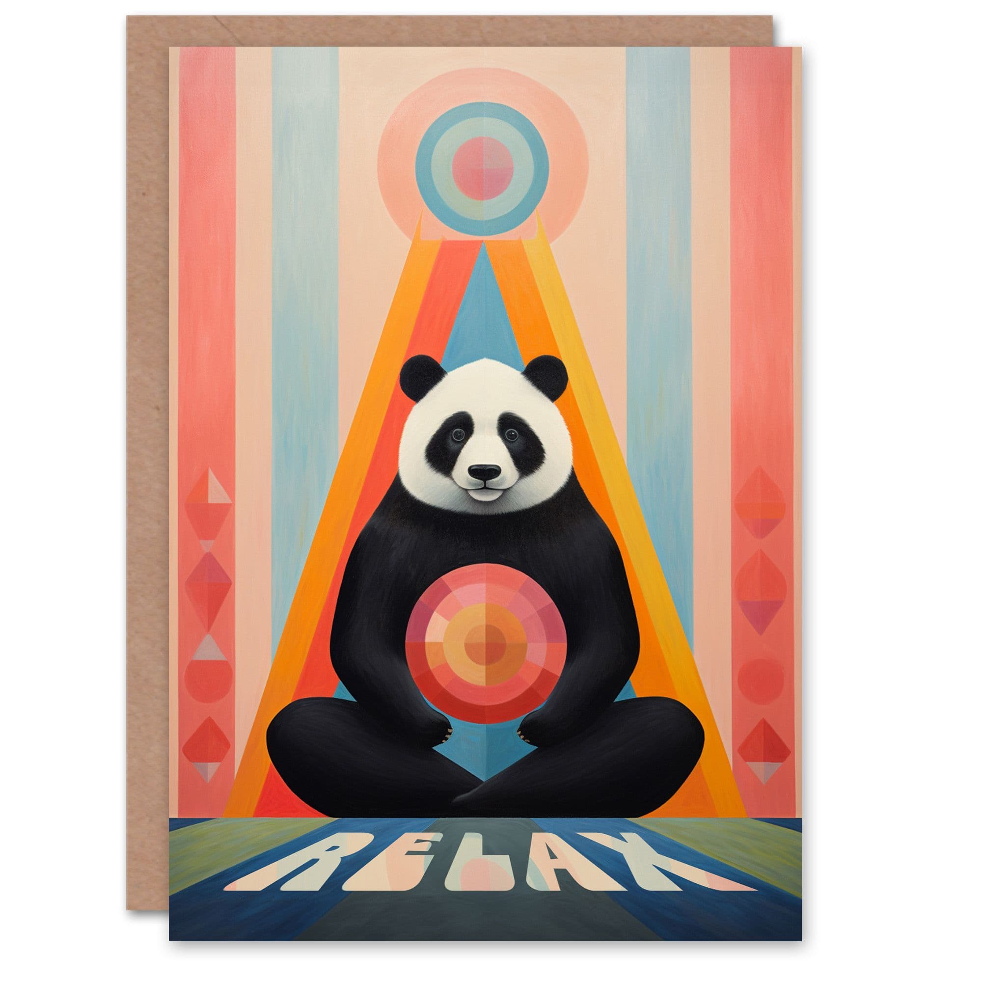 Birthday Greeting Card Yoga Panda Relax Hilma af Klint Style Her