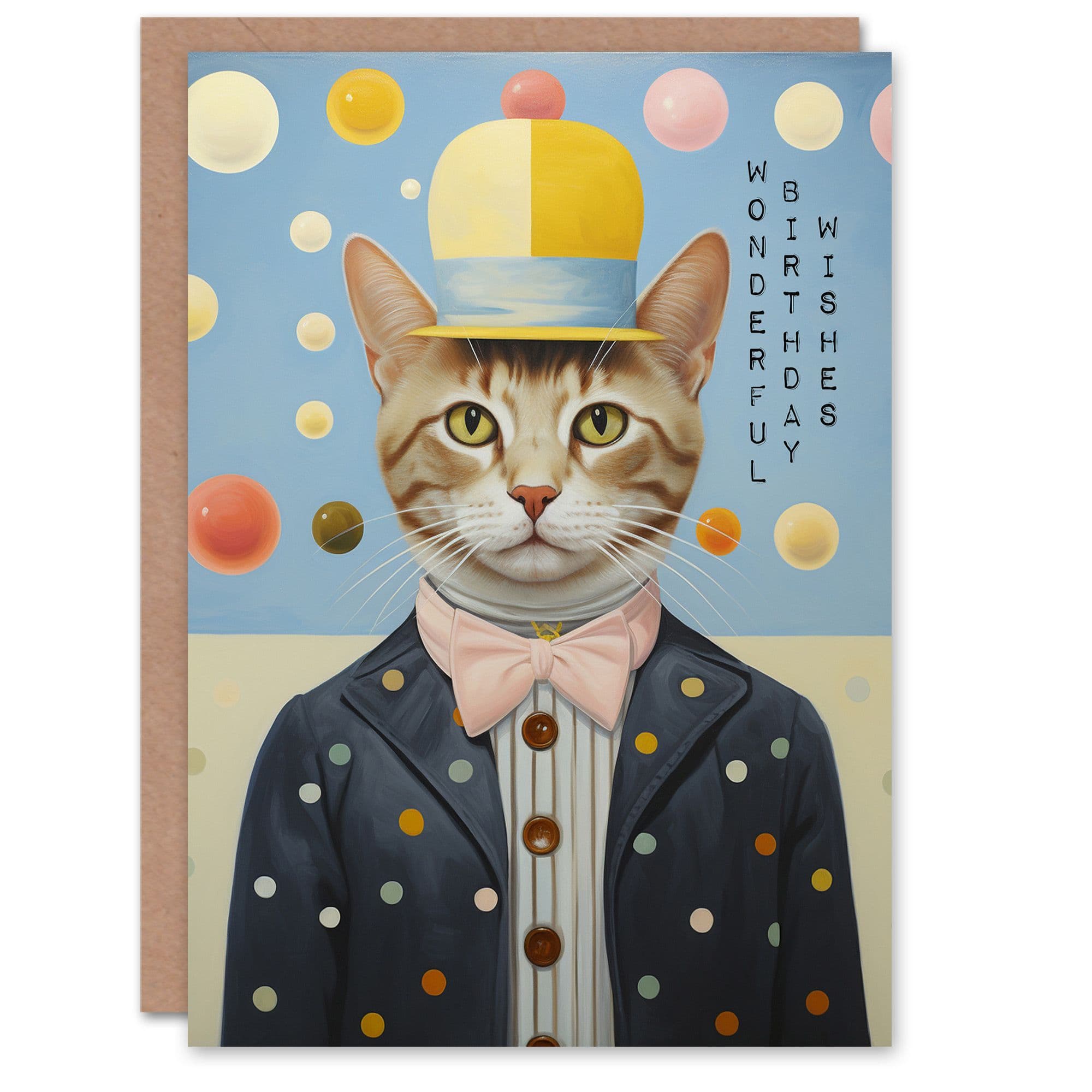 Birthday Greeting Card Polka Dot Cat Lover Wonderful Wishes For Him Her