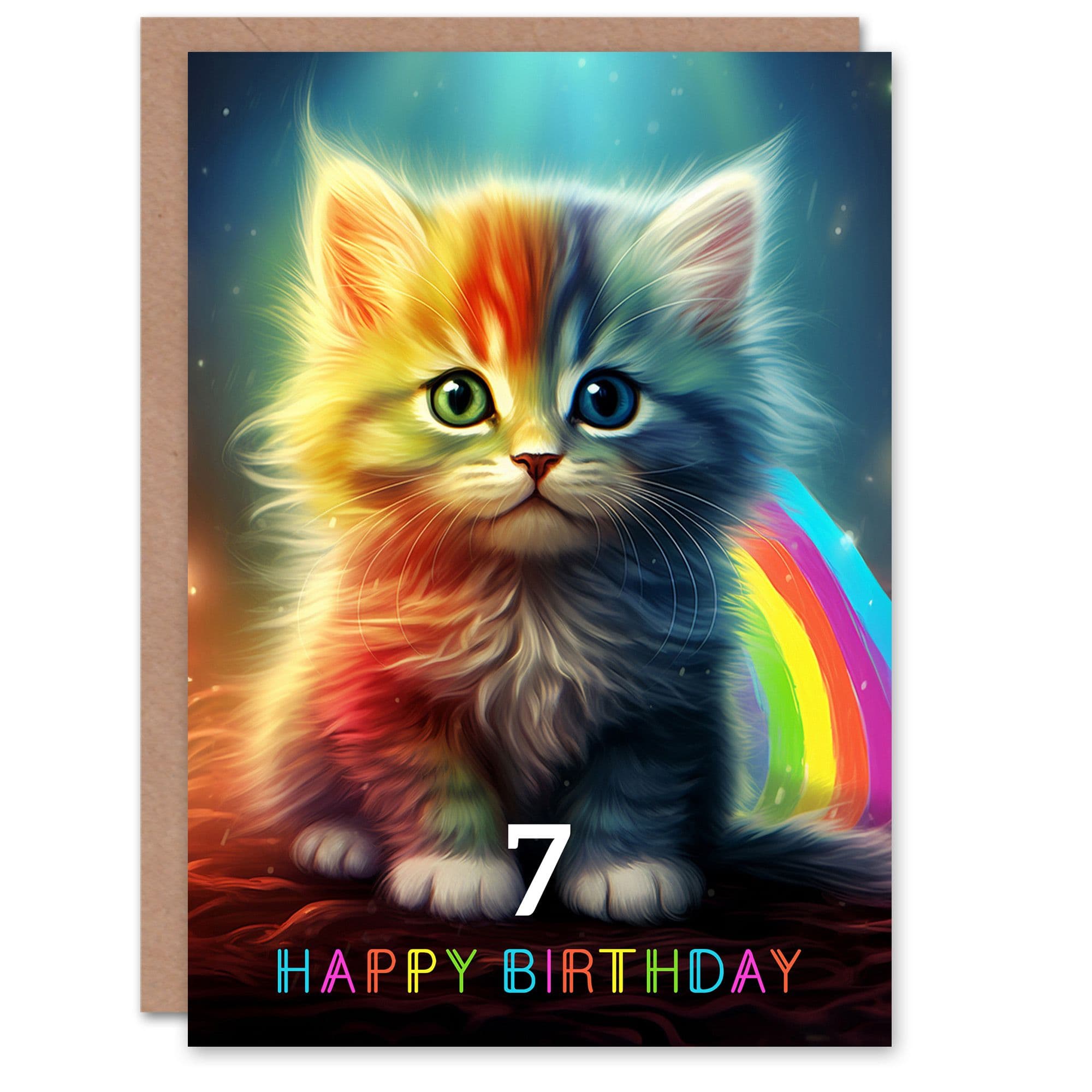 7th Birthday Greeting Card Cute Kitten Age Old