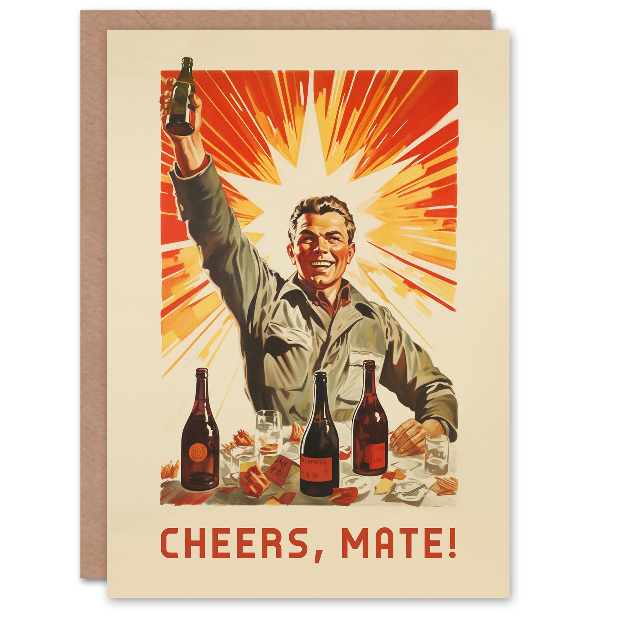 Birthday Greeting Card Raise Glass Vintage Cheers Mate Him Her