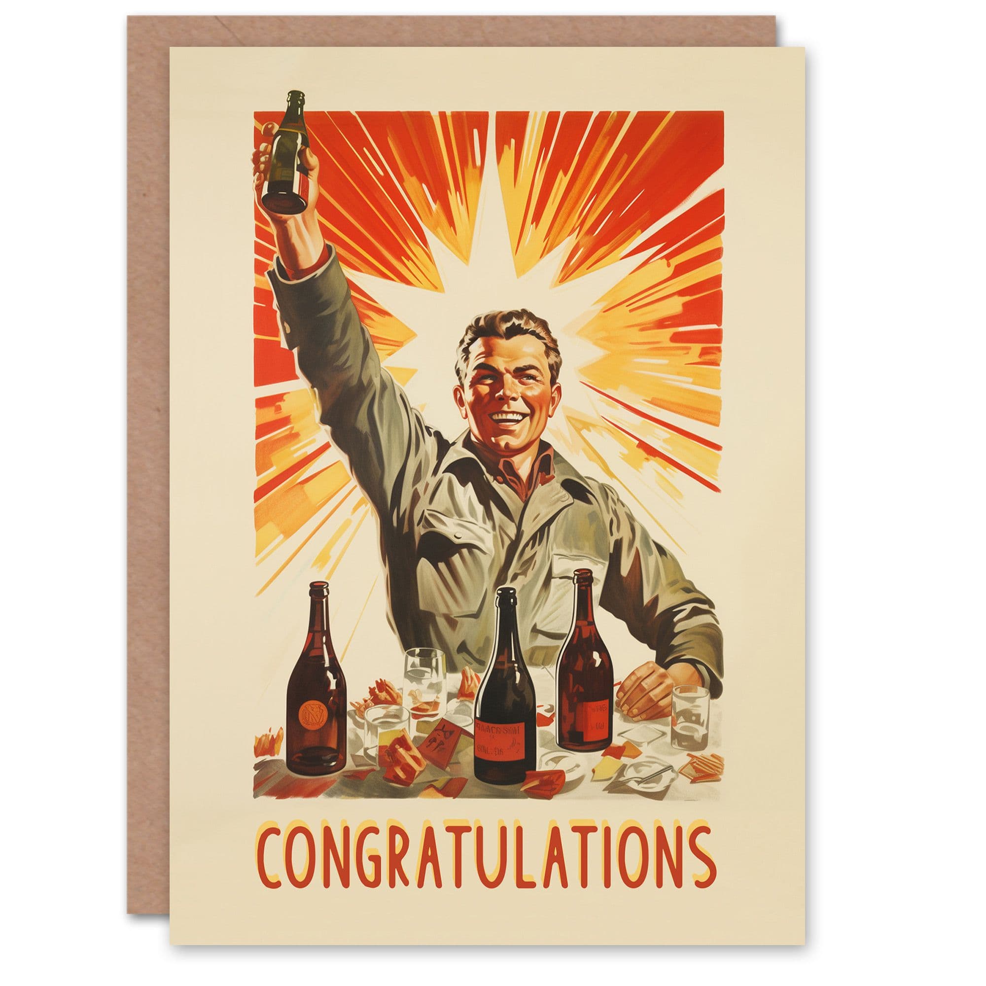 Congratulations Greeting Card Raise Glass Vintage Congrats Him Her