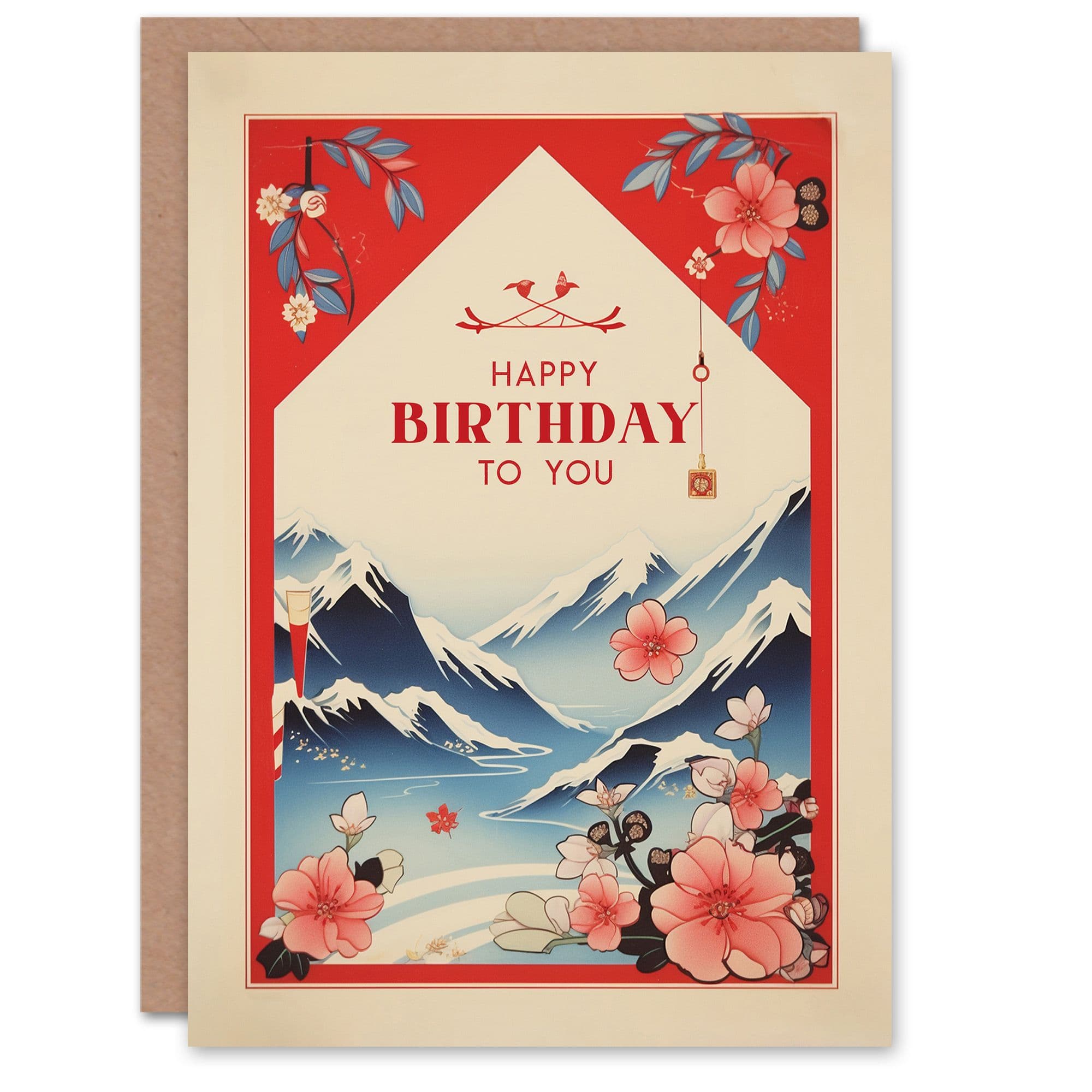 Birthday Greeting Card Sakura Cherry Blossom Mountain Her