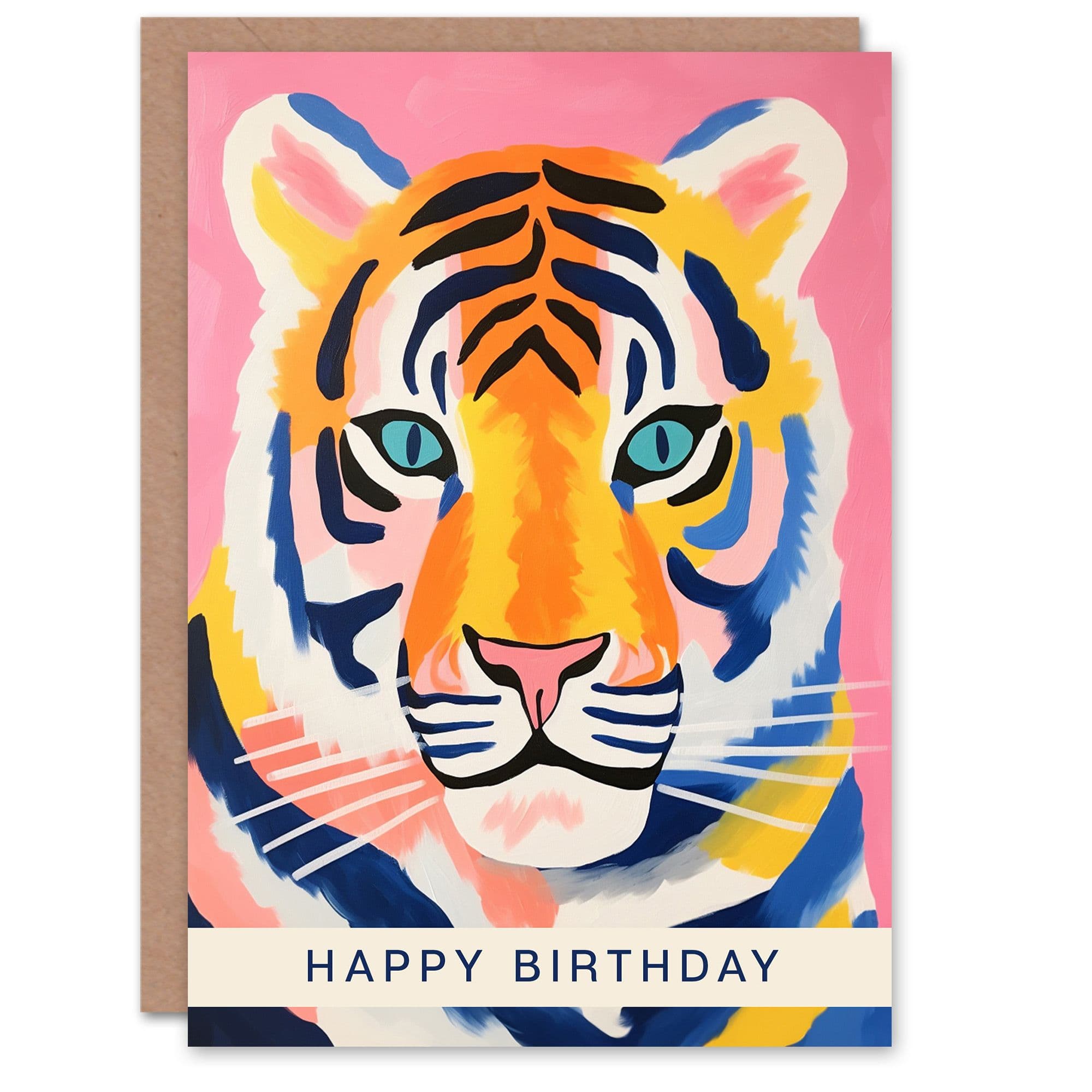 Birthday Greeting Card Bright Vibrant Tiger Face Her