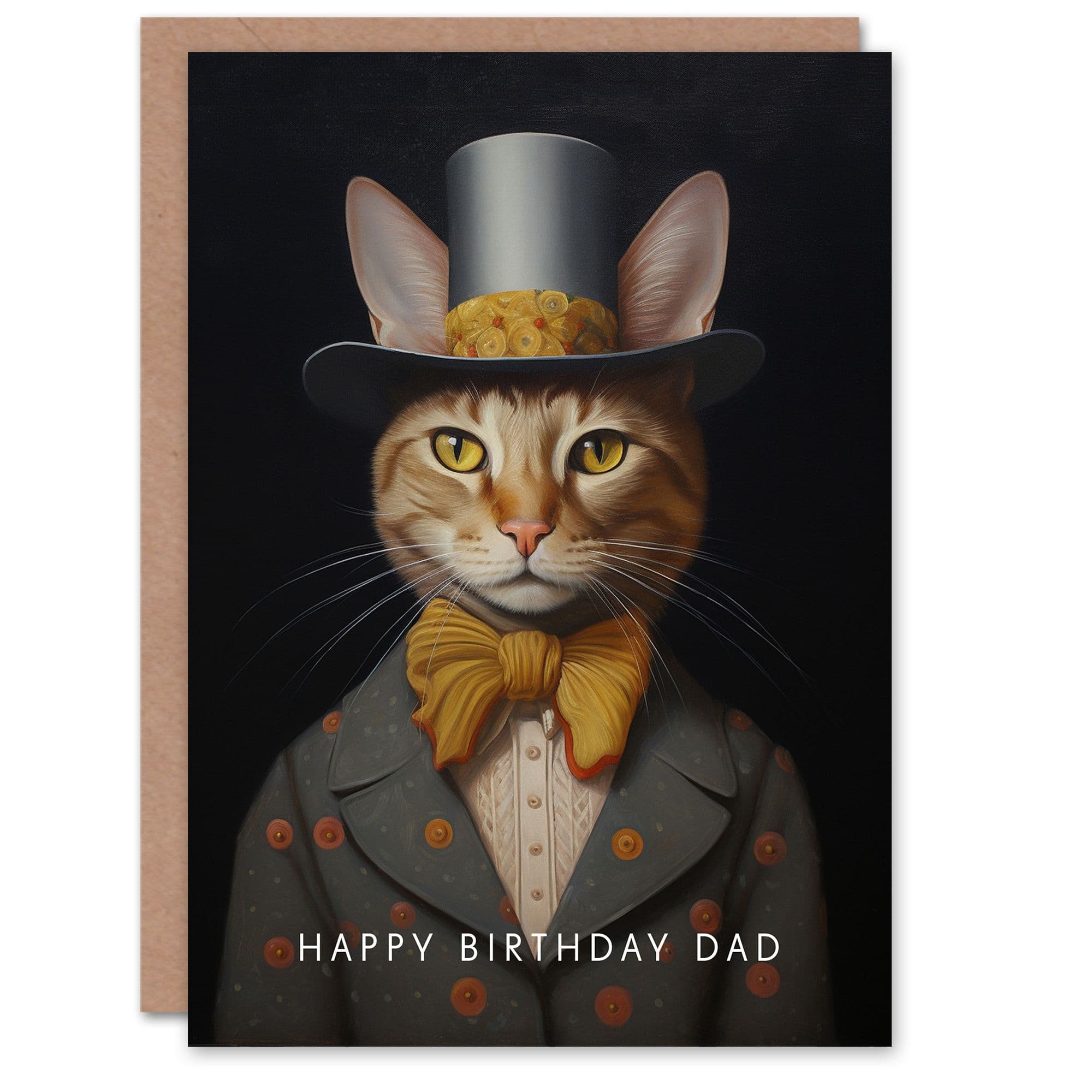 Birthday Greeting Card Top Hat Cat Lover Suit Dad