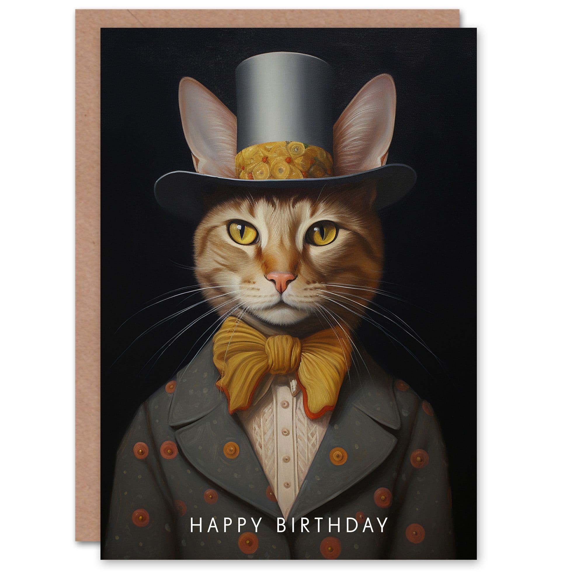 Birthday Greeting Card Top Hat Cat Lover Suit For Him Her