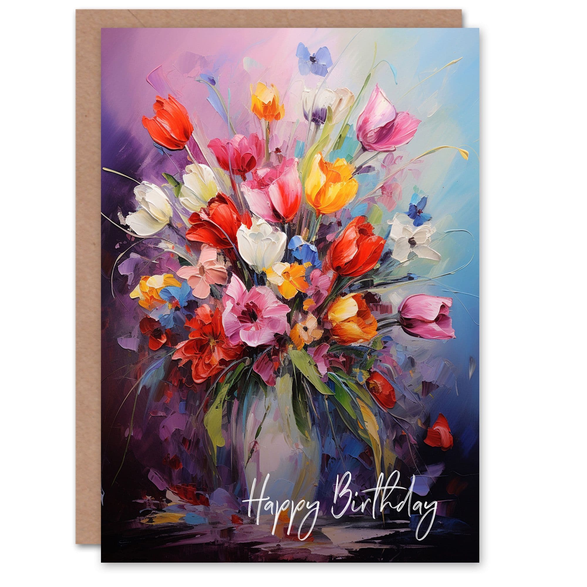 Birthday Greeting Card Colourful Flower Bouquet Vase For Her