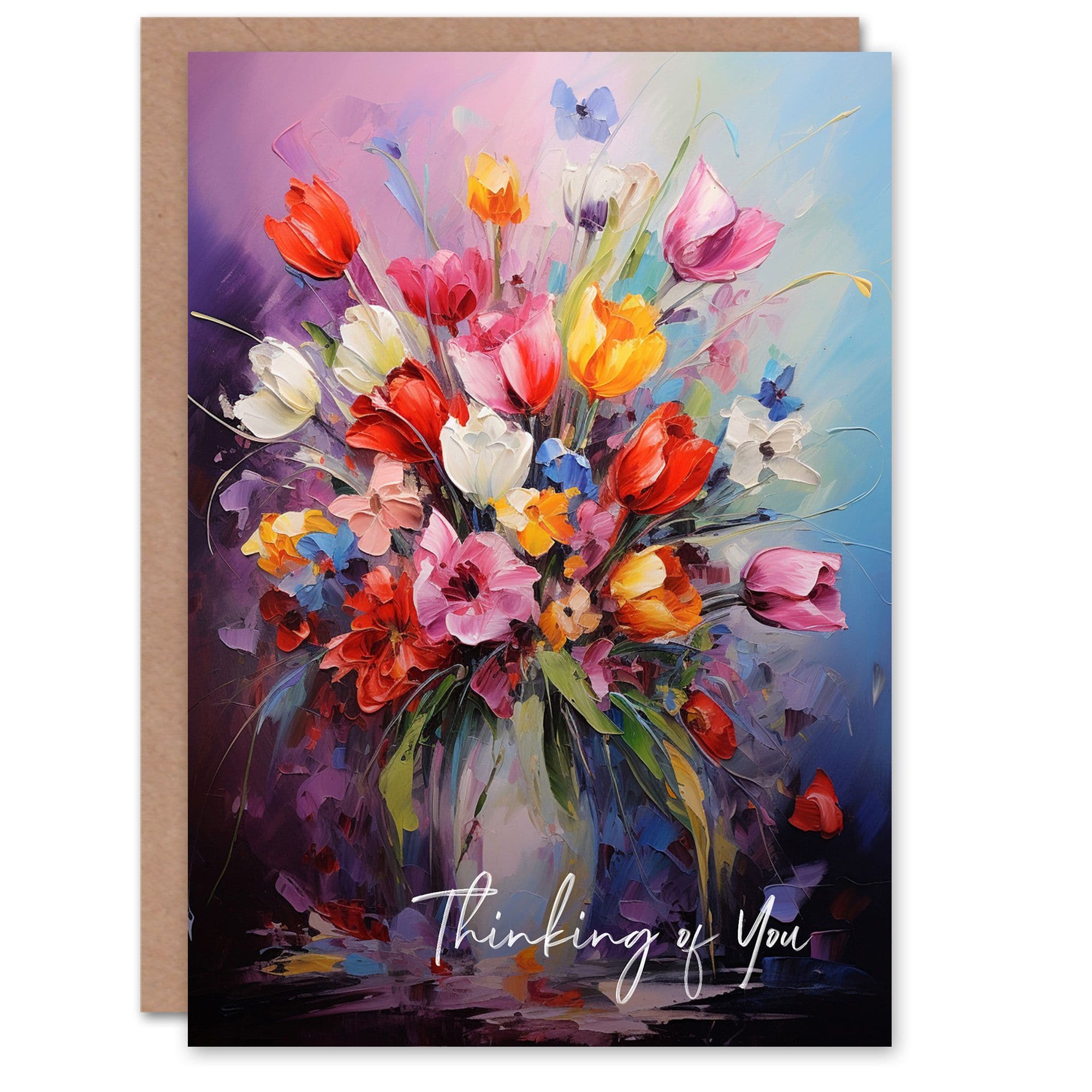 Sympathy Greeting Card Colourful Flower Bouquet Vase Thinking You Her