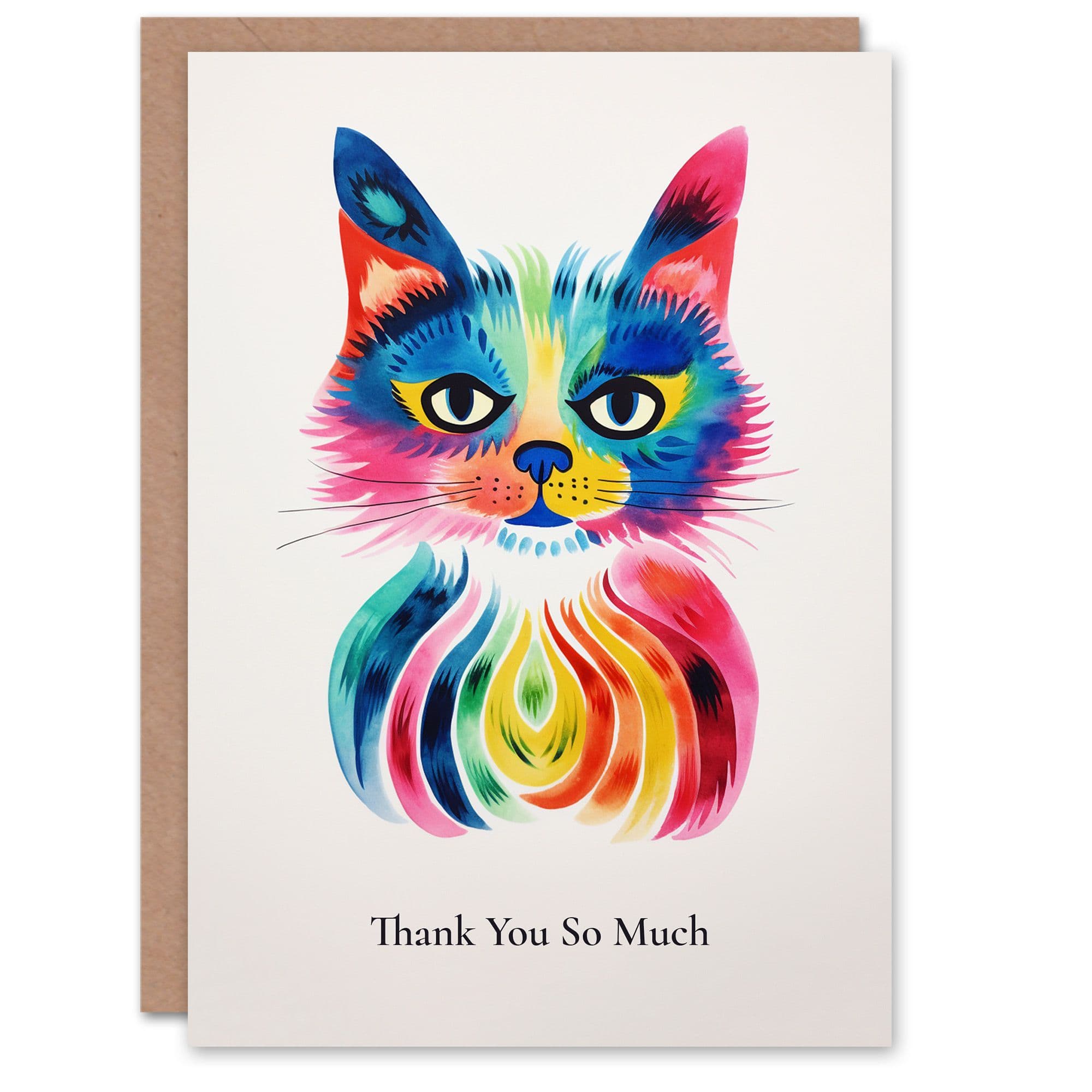 Thank You Greeting Card Trippy Rainbow Cat For Her